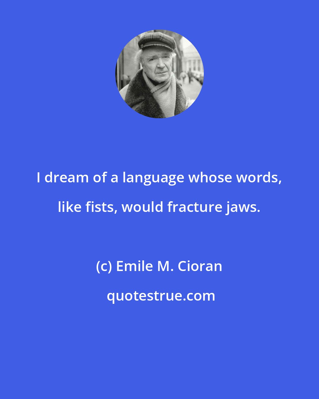 Emile M. Cioran: I dream of a language whose words, like fists, would fracture jaws.