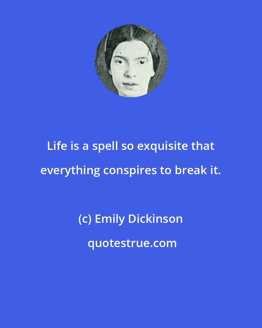 Emily Dickinson: Life is a spell so exquisite that everything conspires to break it.