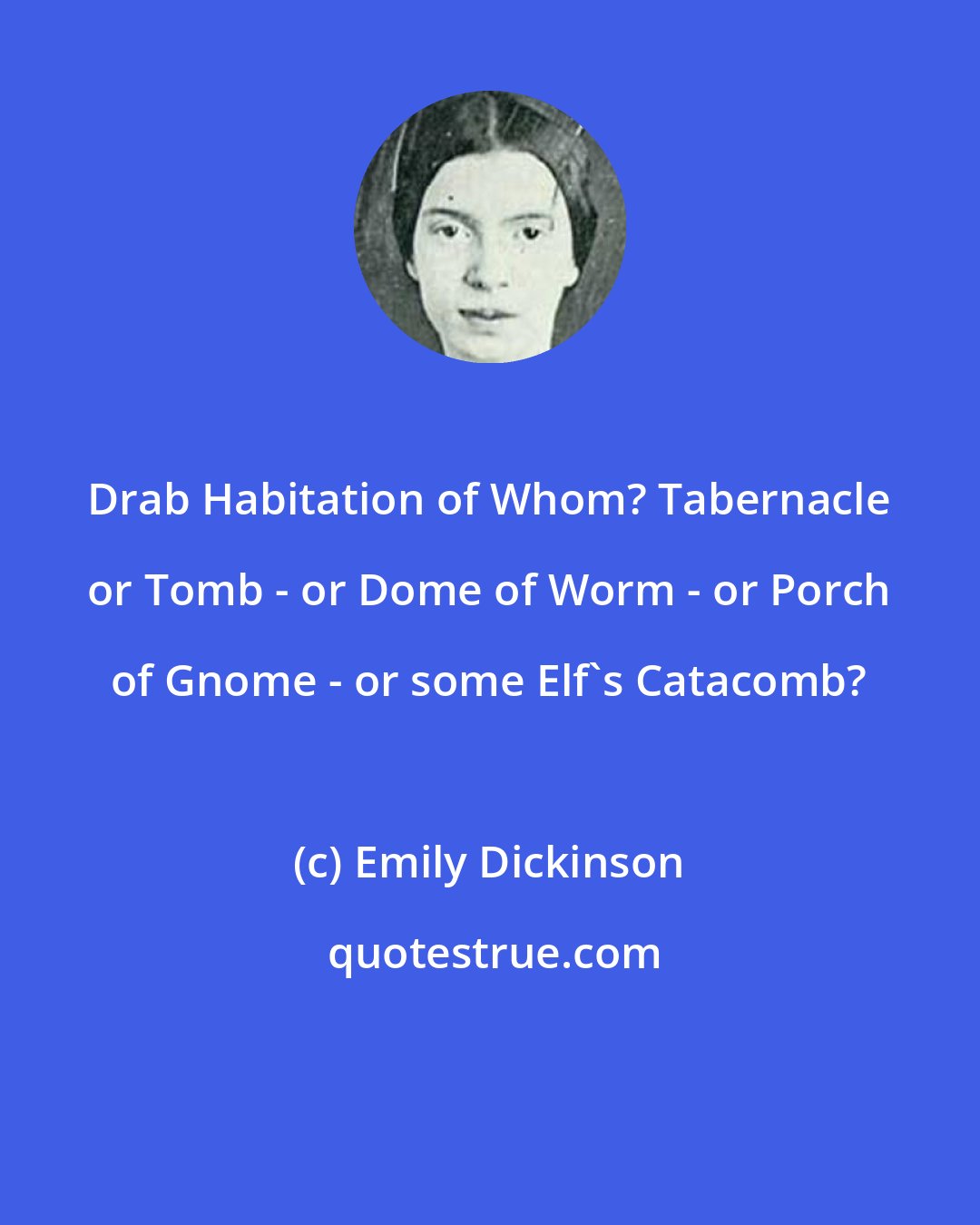 Emily Dickinson: Drab Habitation of Whom? Tabernacle or Tomb - or Dome of Worm - or Porch of Gnome - or some Elf's Catacomb?