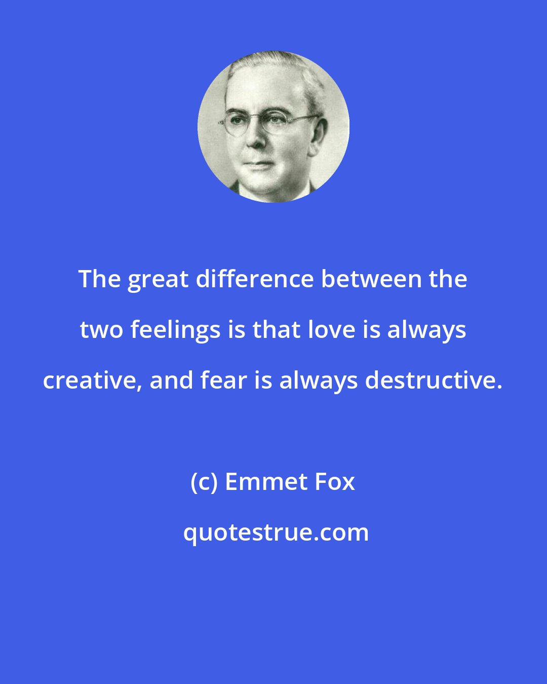 Emmet Fox: The great difference between the two feelings is that love is always creative, and fear is always destructive.