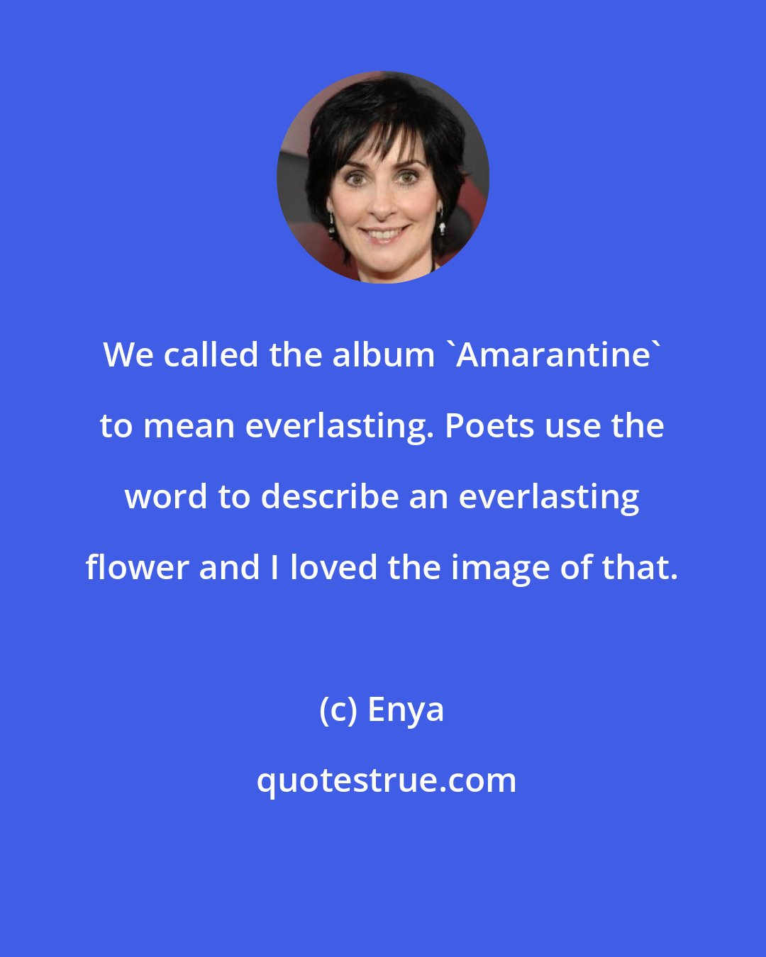 Enya: We called the album 'Amarantine' to mean everlasting. Poets use the word to describe an everlasting flower and I loved the image of that.