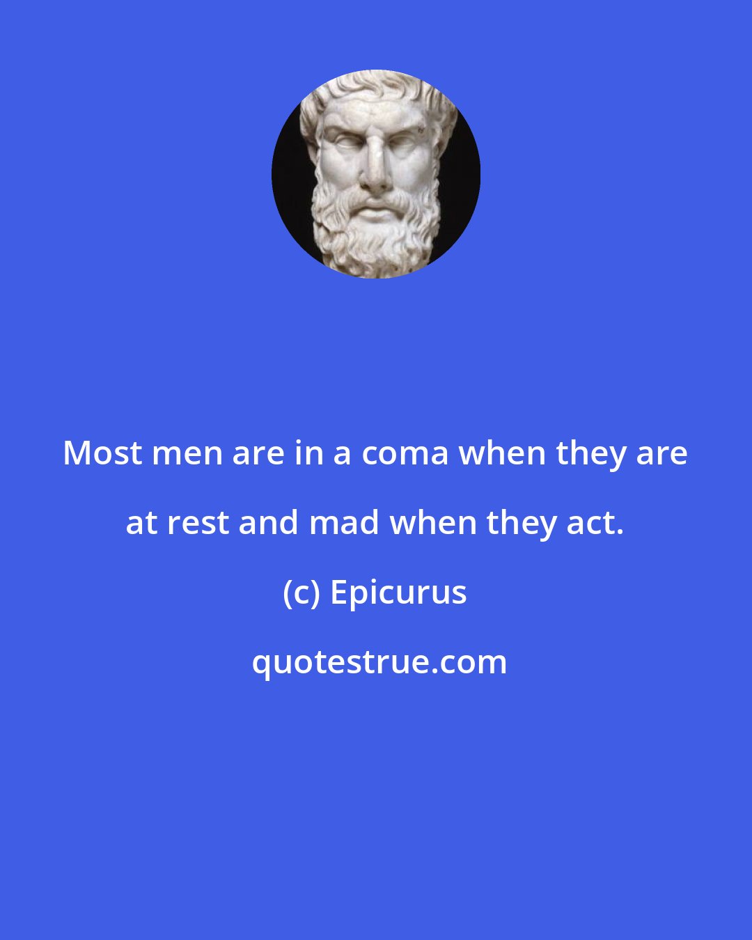 Epicurus: Most men are in a coma when they are at rest and mad when they act.