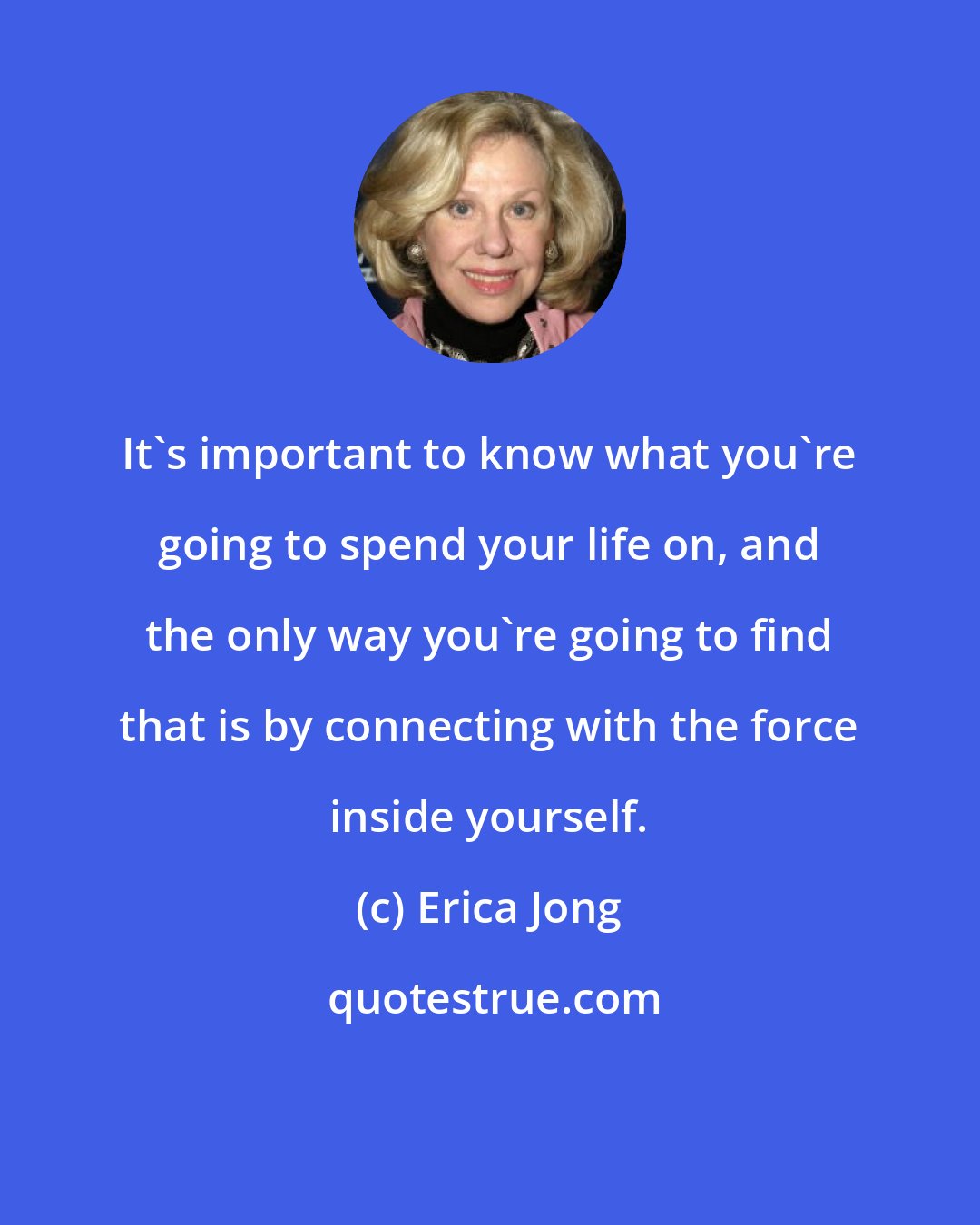 Erica Jong: It's important to know what you're going to spend your life on, and the only way you're going to find that is by connecting with the force inside yourself.
