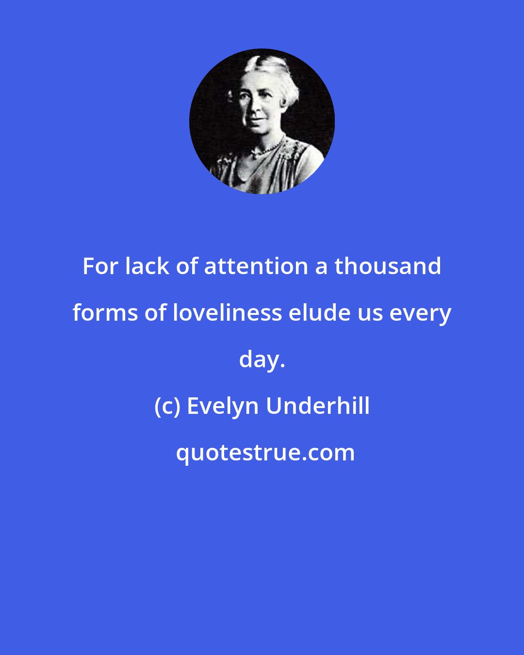 Evelyn Underhill: For lack of attention a thousand forms of loveliness elude us every day.