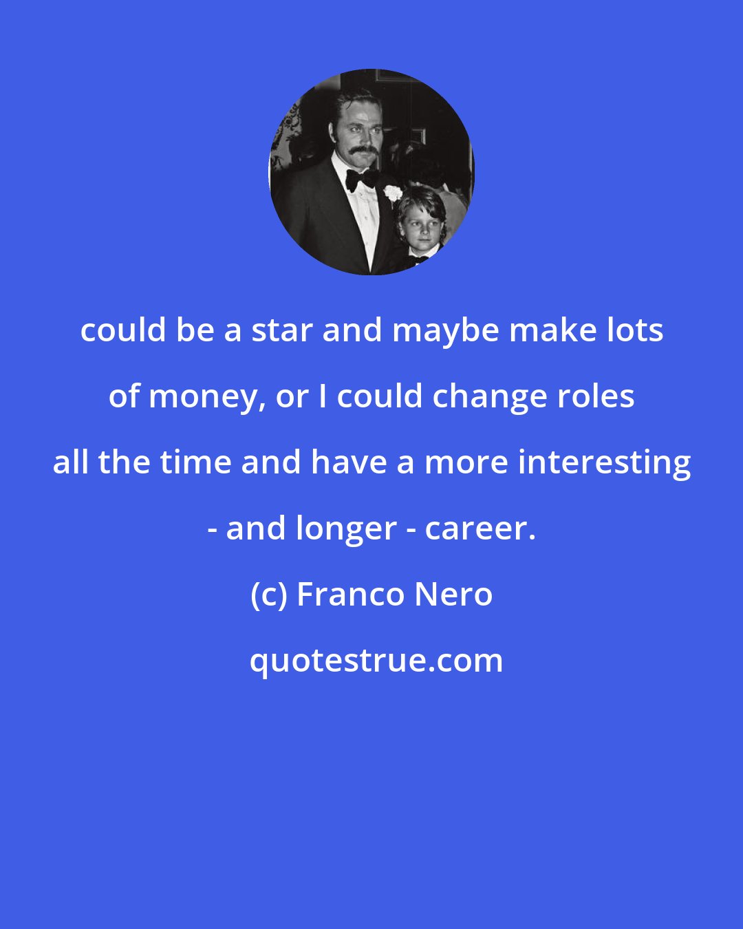 Franco Nero: could be a star and maybe make lots of money, or I could change roles all the time and have a more interesting - and longer - career.