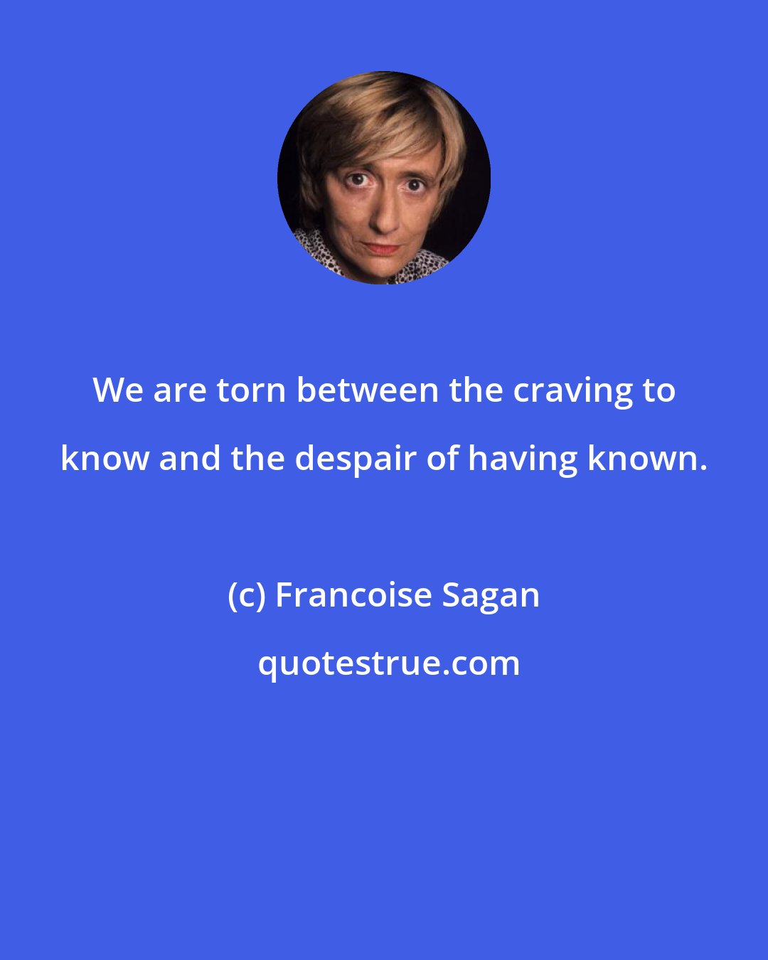 Francoise Sagan: We are torn between the craving to know and the despair of having known.