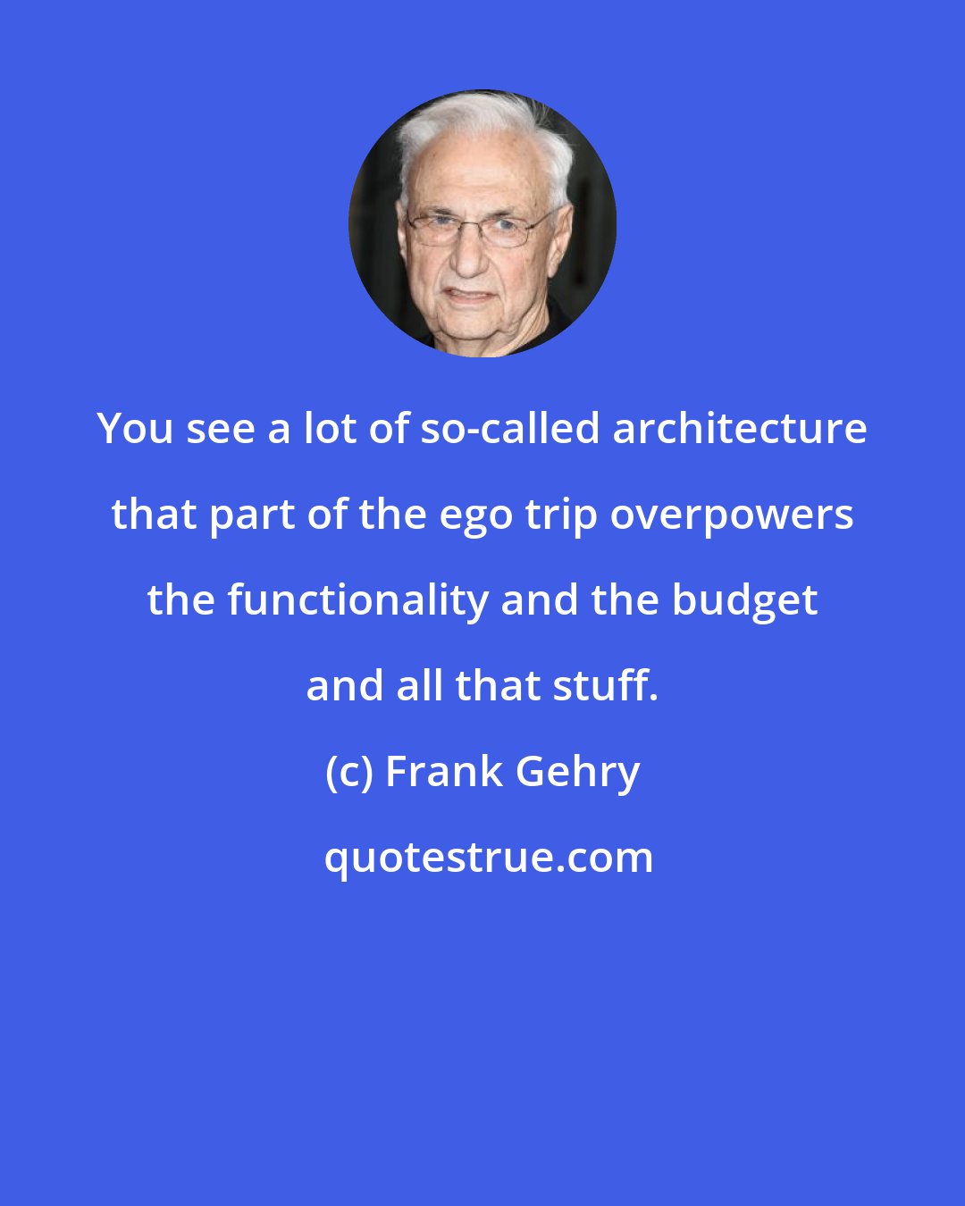 Frank Gehry: You see a lot of so-called architecture that part of the ego trip overpowers the functionality and the budget and all that stuff.