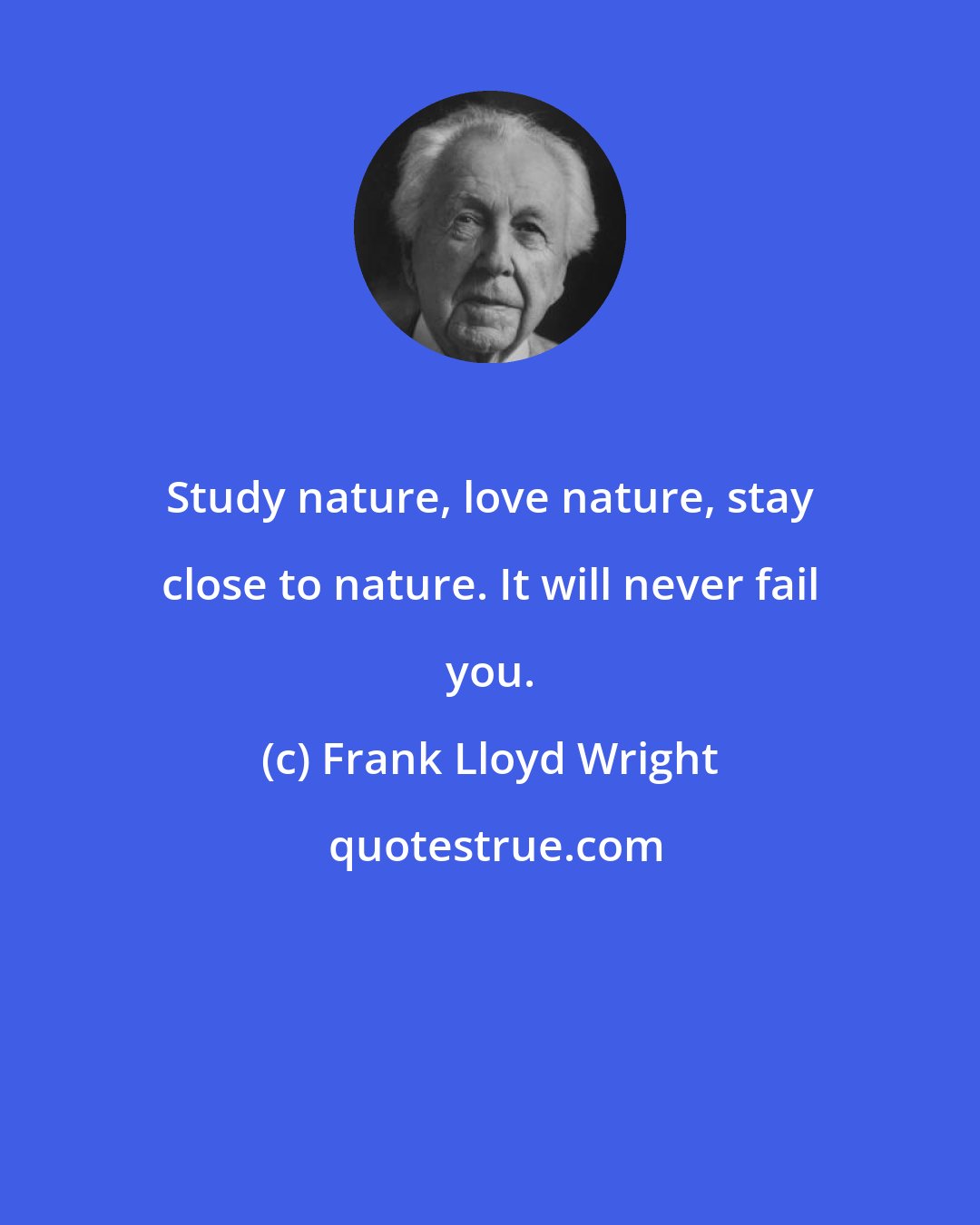 Frank Lloyd Wright: Study nature, love nature, stay close to nature. It will never fail you.