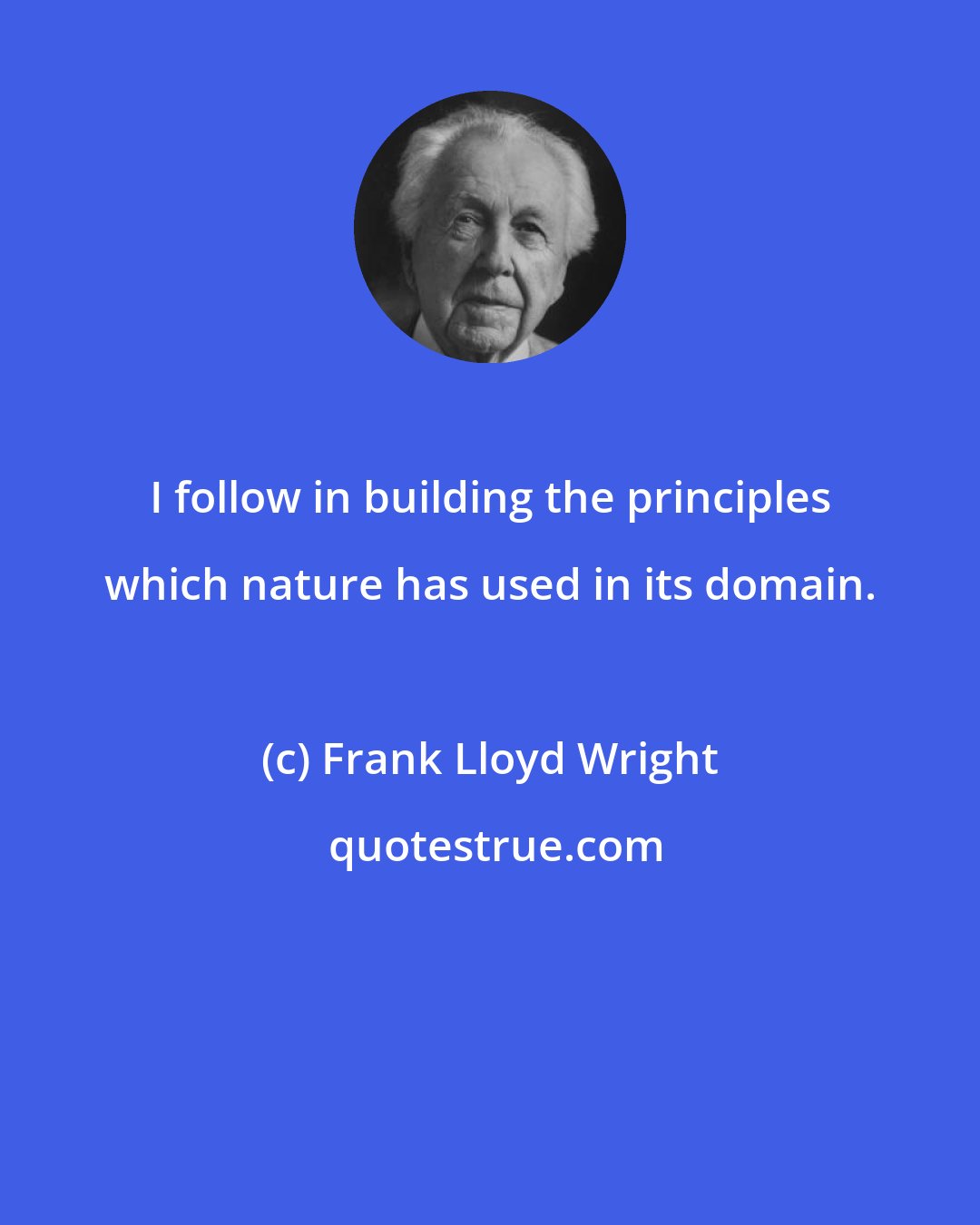 Frank Lloyd Wright: I follow in building the principles which nature has used in its domain.