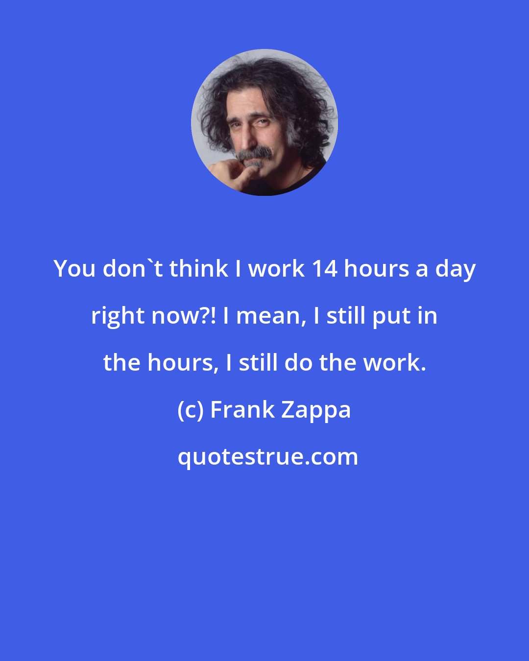 Frank Zappa: You don't think I work 14 hours a day right now?! I mean, I still put in the hours, I still do the work.