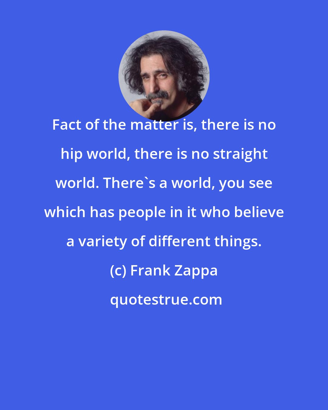 Frank Zappa: Fact of the matter is, there is no hip world, there is no straight world. There's a world, you see which has people in it who believe a variety of different things.