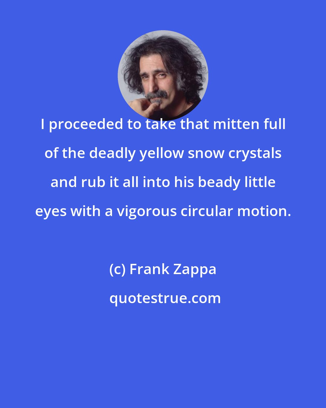 Frank Zappa: I proceeded to take that mitten full of the deadly yellow snow crystals and rub it all into his beady little eyes with a vigorous circular motion.