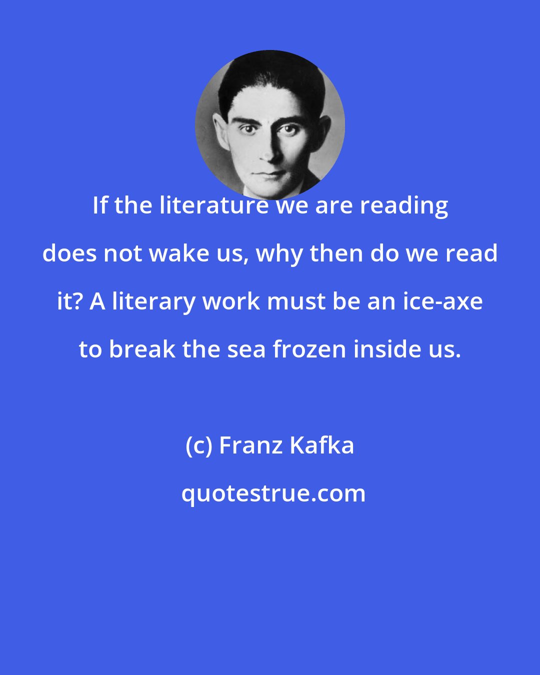 Franz Kafka: If the literature we are reading does not wake us, why then do we read it? A literary work must be an ice-axe to break the sea frozen inside us.