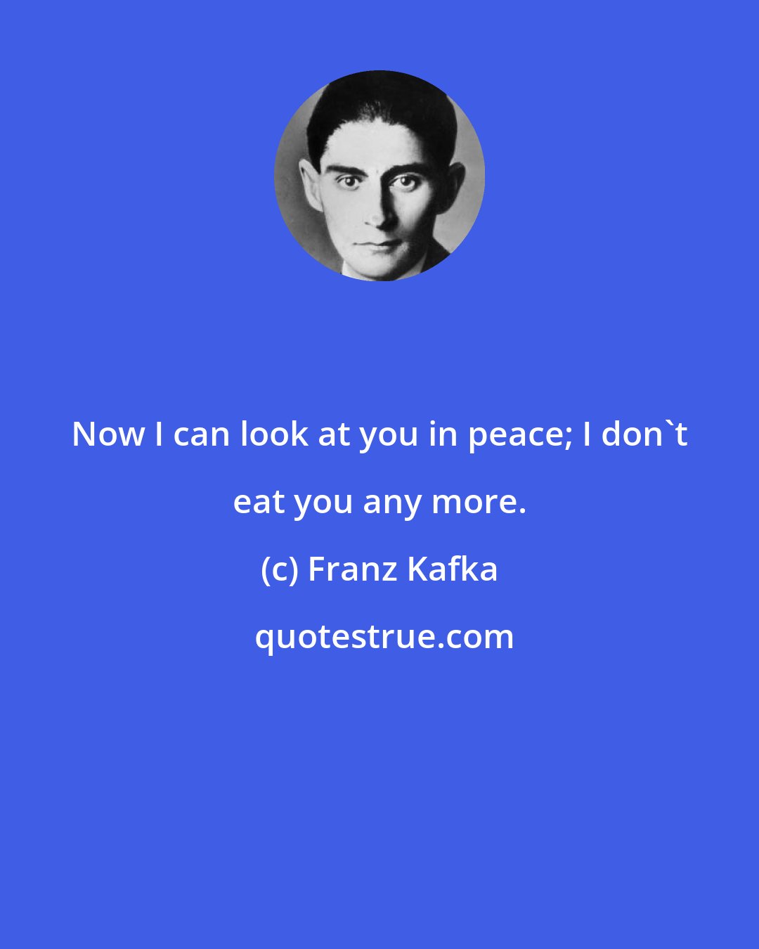 Franz Kafka: Now I can look at you in peace; I don't eat you any more.