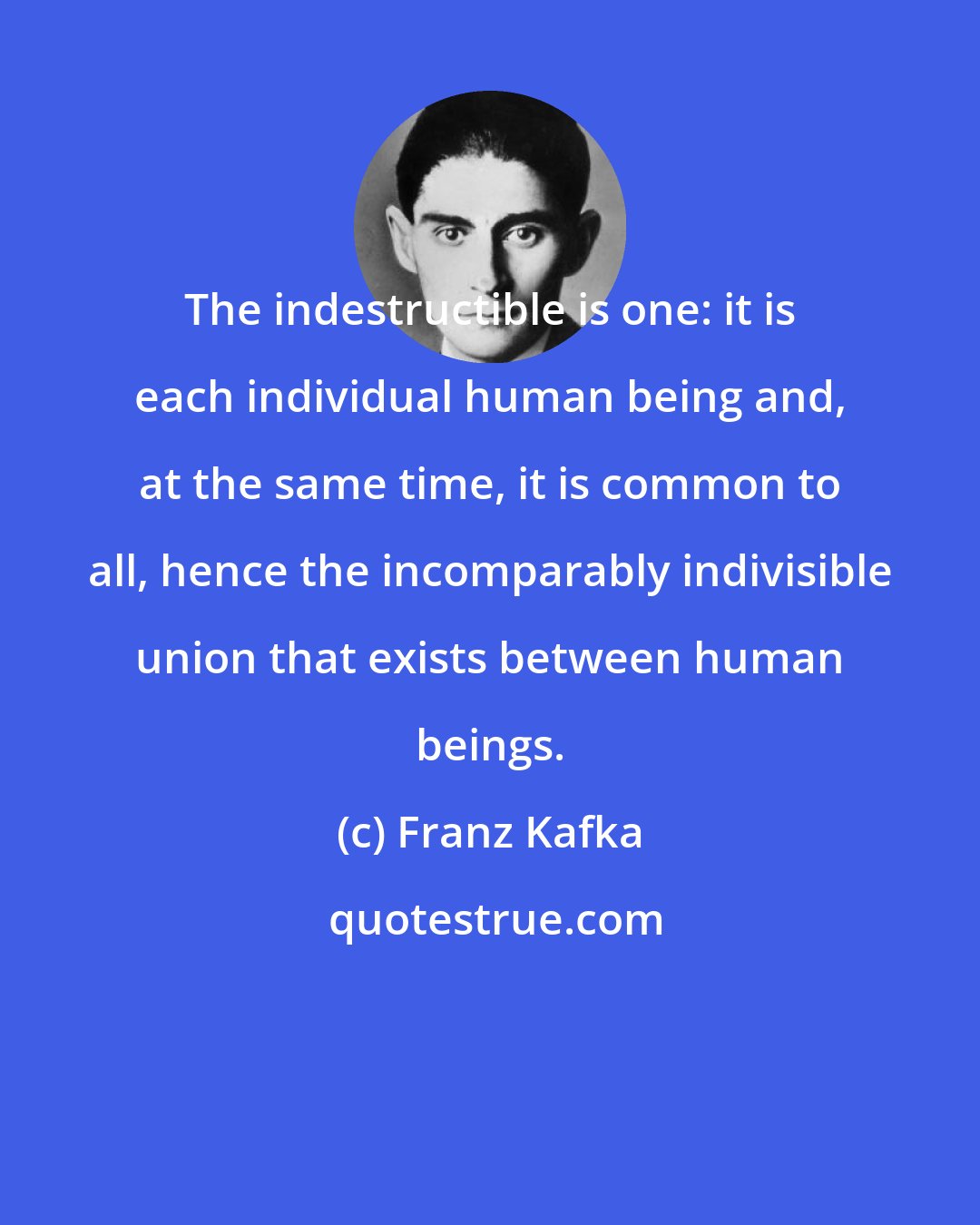 Franz Kafka: The indestructible is one: it is each individual human being and, at the same time, it is common to all, hence the incomparably indivisible union that exists between human beings.