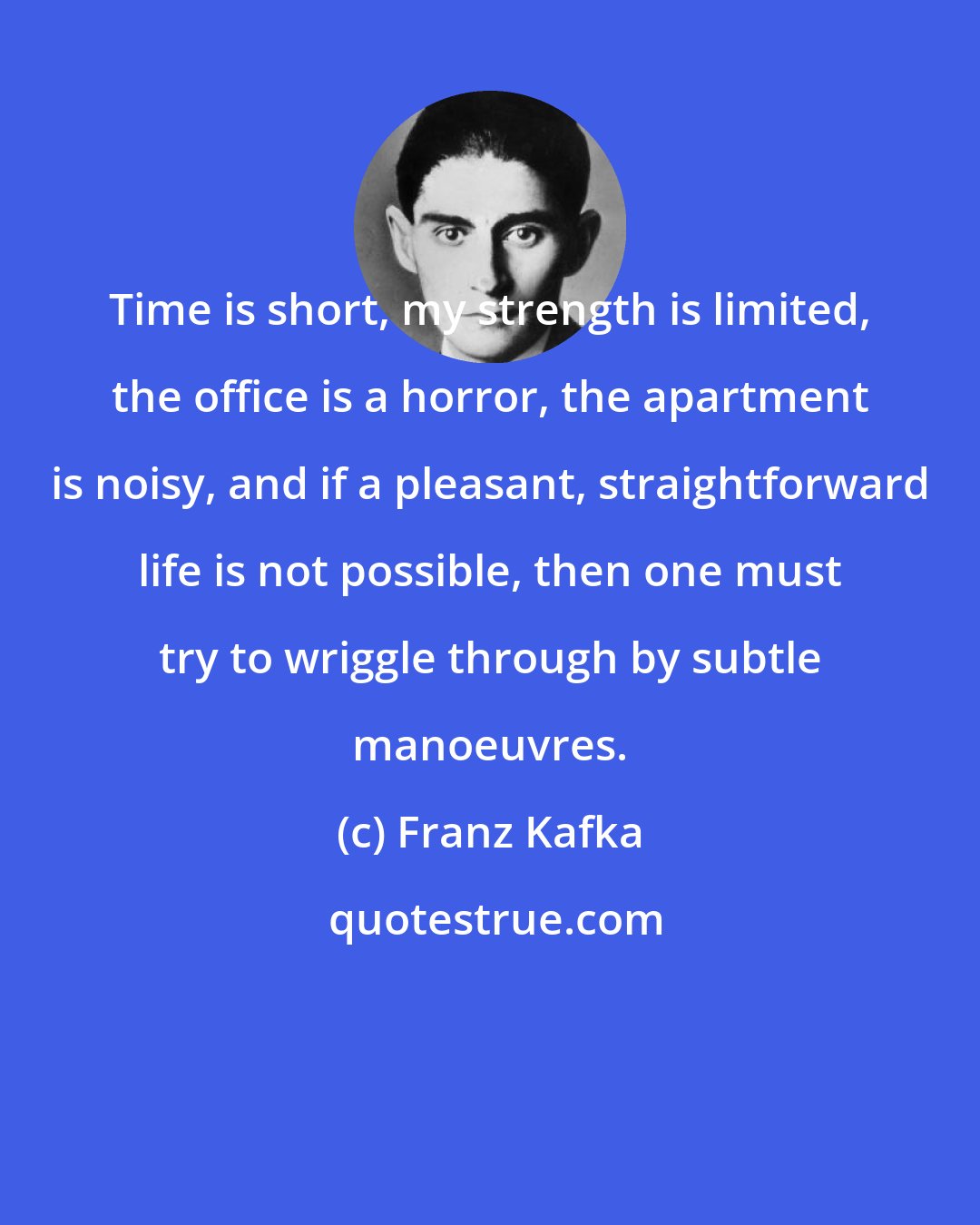 Franz Kafka: Time is short, my strength is limited, the office is a horror, the apartment is noisy, and if a pleasant, straightforward life is not possible, then one must try to wriggle through by subtle manoeuvres.