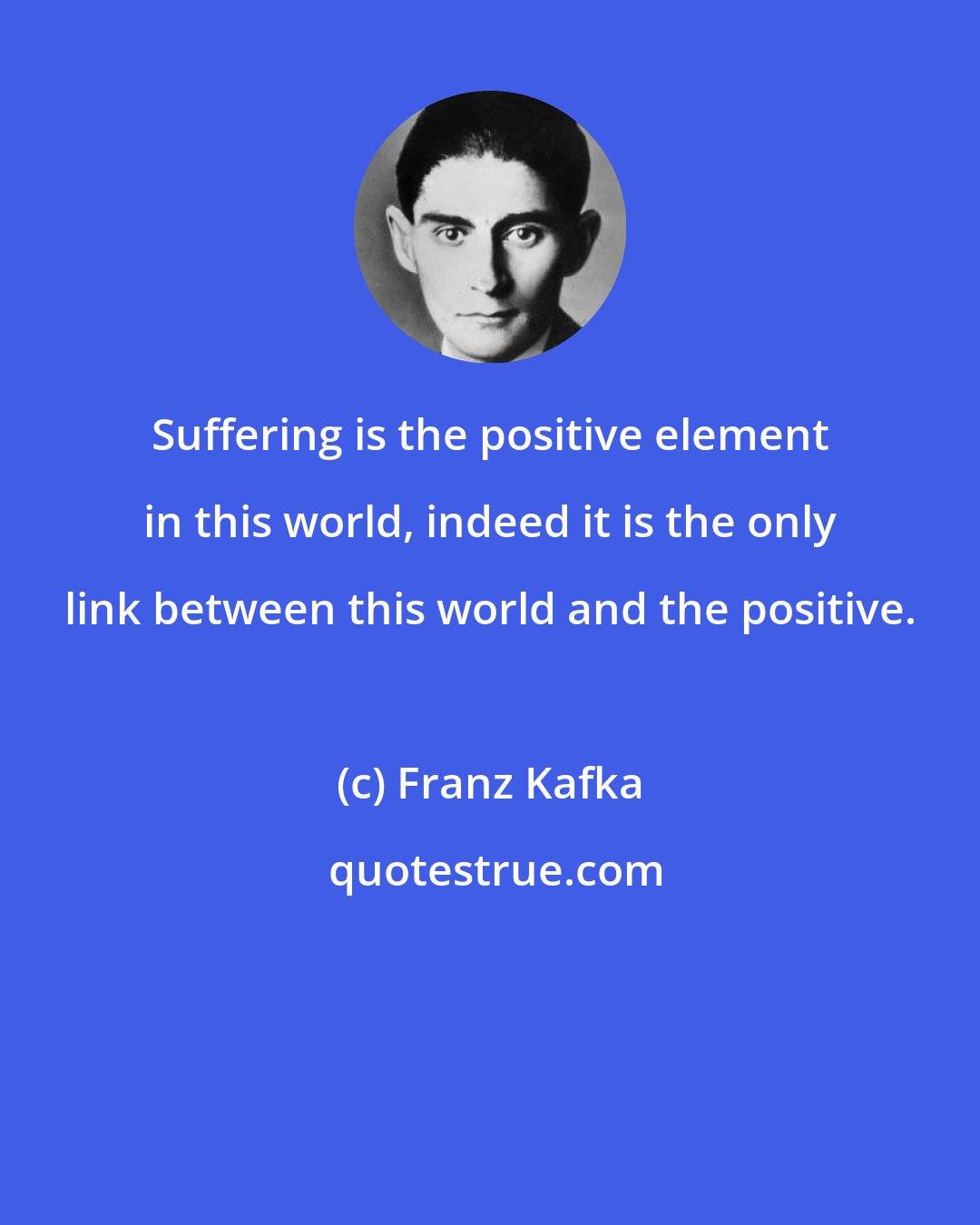 Franz Kafka: Suffering is the positive element in this world, indeed it is the only link between this world and the positive.