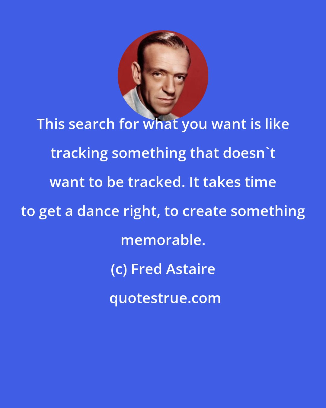 Fred Astaire: This search for what you want is like tracking something that doesn't want to be tracked. It takes time to get a dance right, to create something memorable.