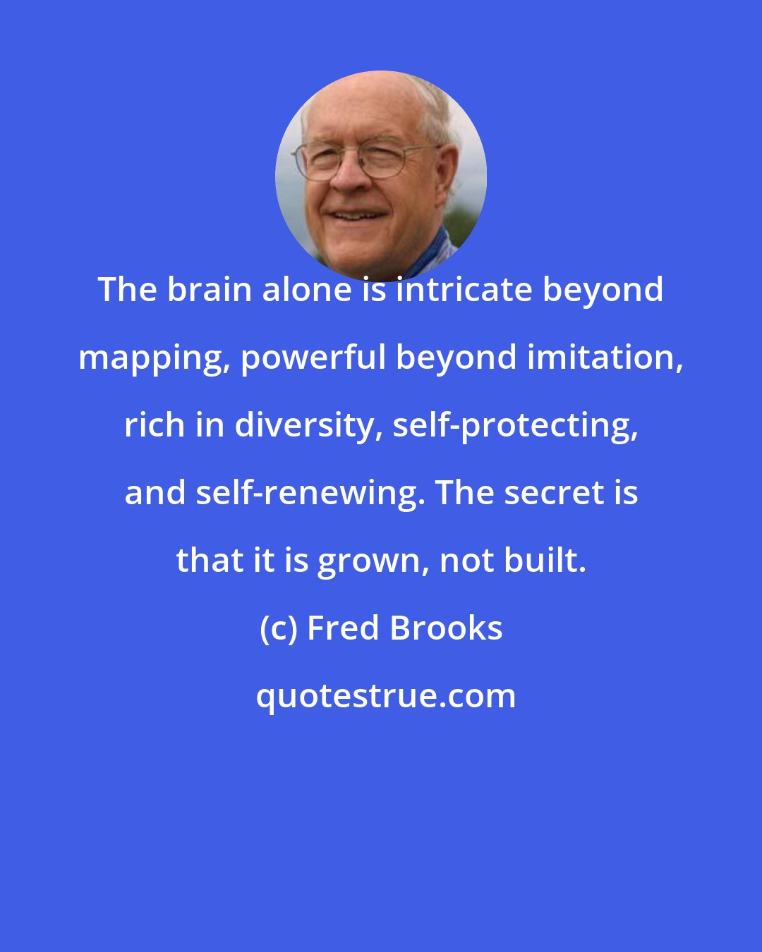 Fred Brooks: The brain alone is intricate beyond mapping, powerful beyond imitation, rich in diversity, self-protecting, and self-renewing. The secret is that it is grown, not built.