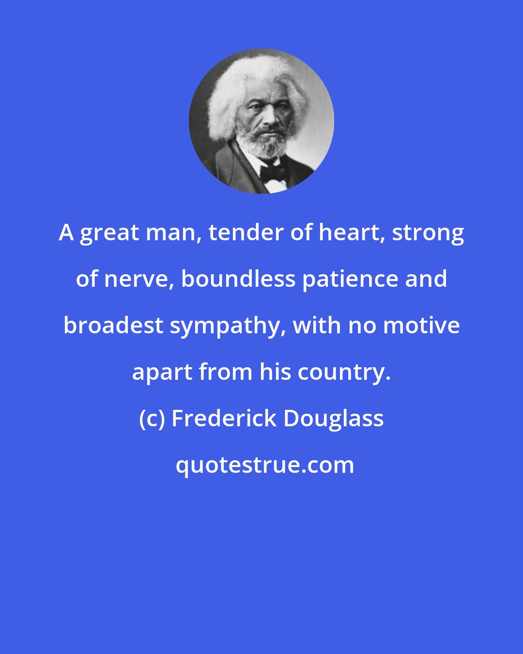 Frederick Douglass: A great man, tender of heart, strong of nerve, boundless patience and broadest sympathy, with no motive apart from his country.