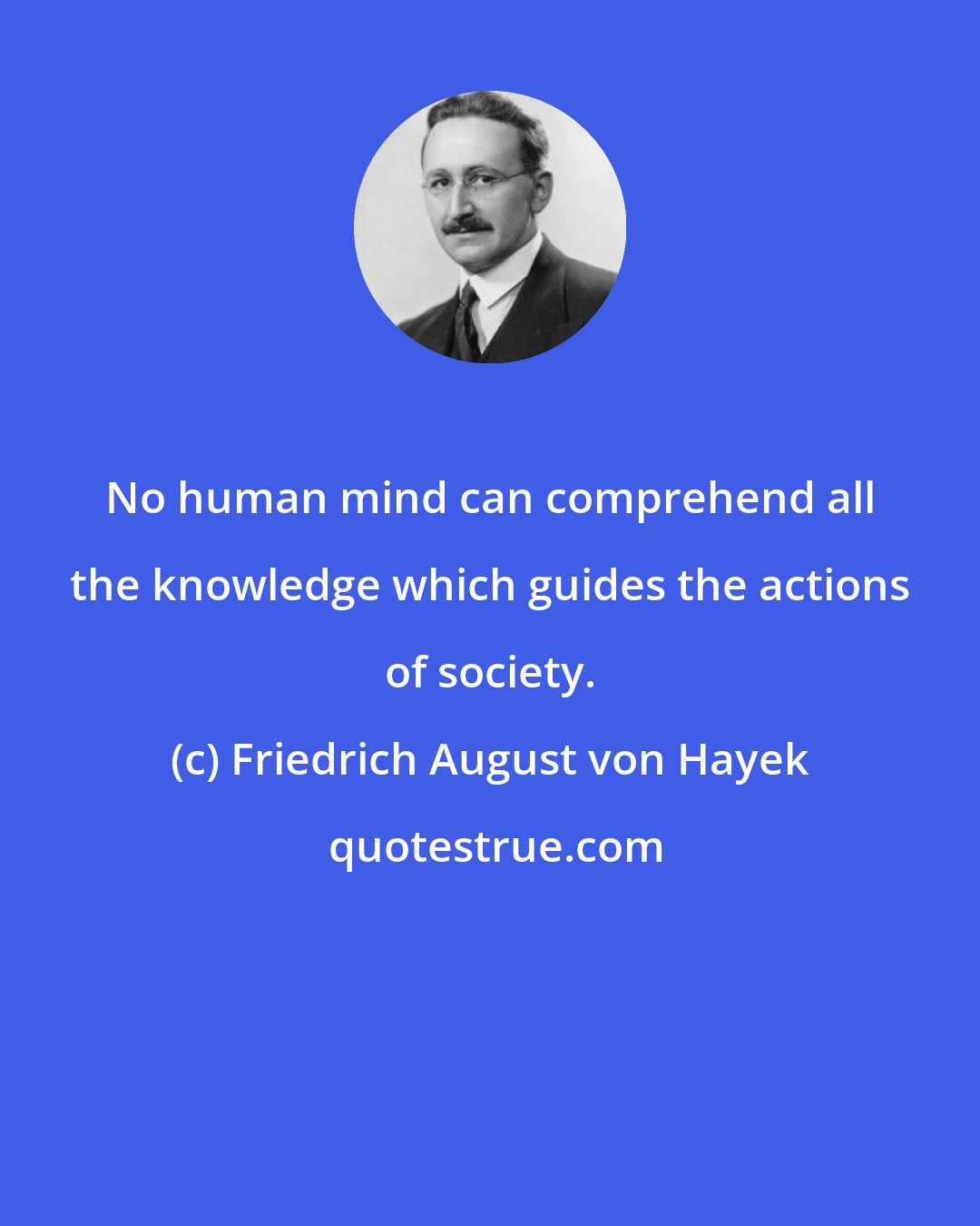 Friedrich August von Hayek: No human mind can comprehend all the knowledge which guides the actions of society.