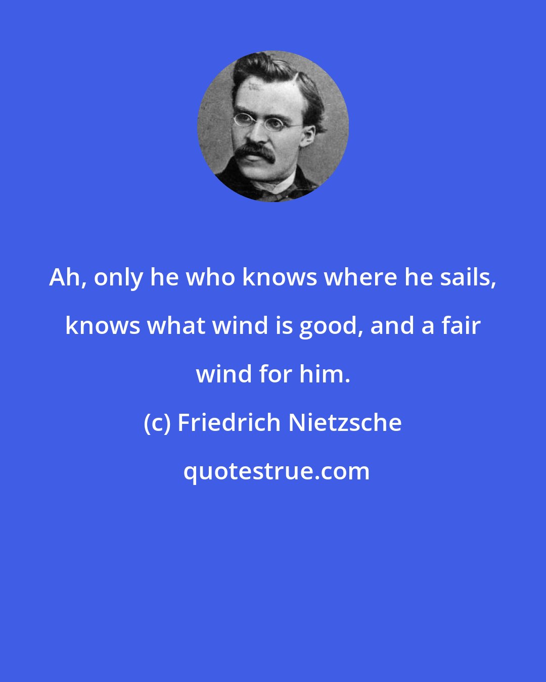 Friedrich Nietzsche: Ah, only he who knows where he sails, knows what wind is good, and a fair wind for him.