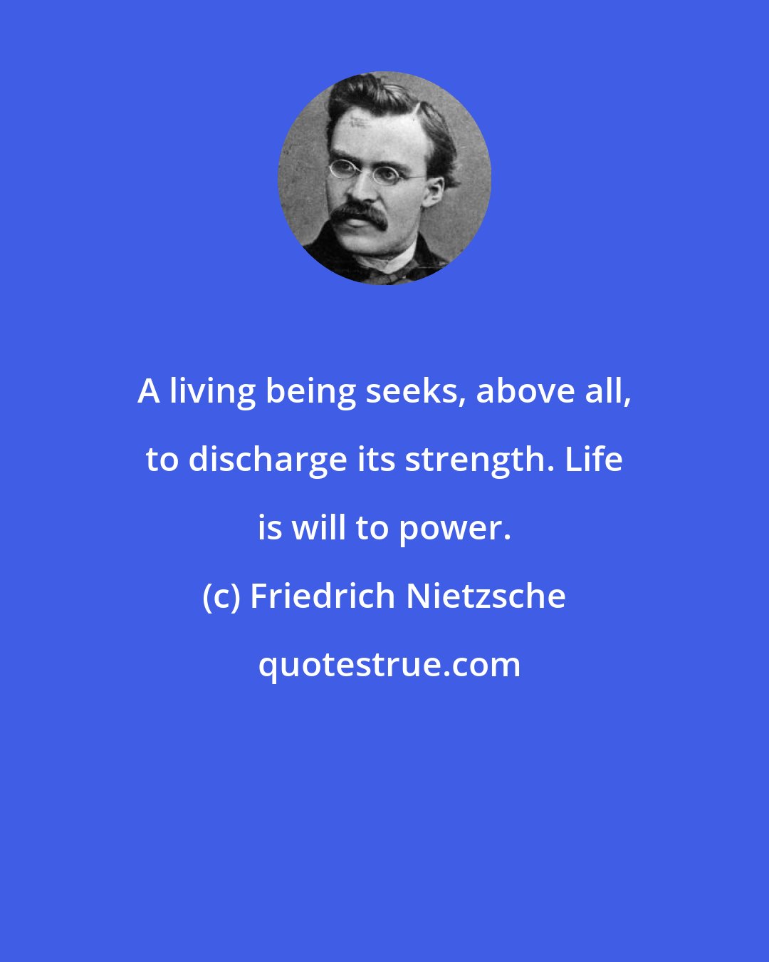 Friedrich Nietzsche: A living being seeks, above all, to discharge its strength. Life is will to power.