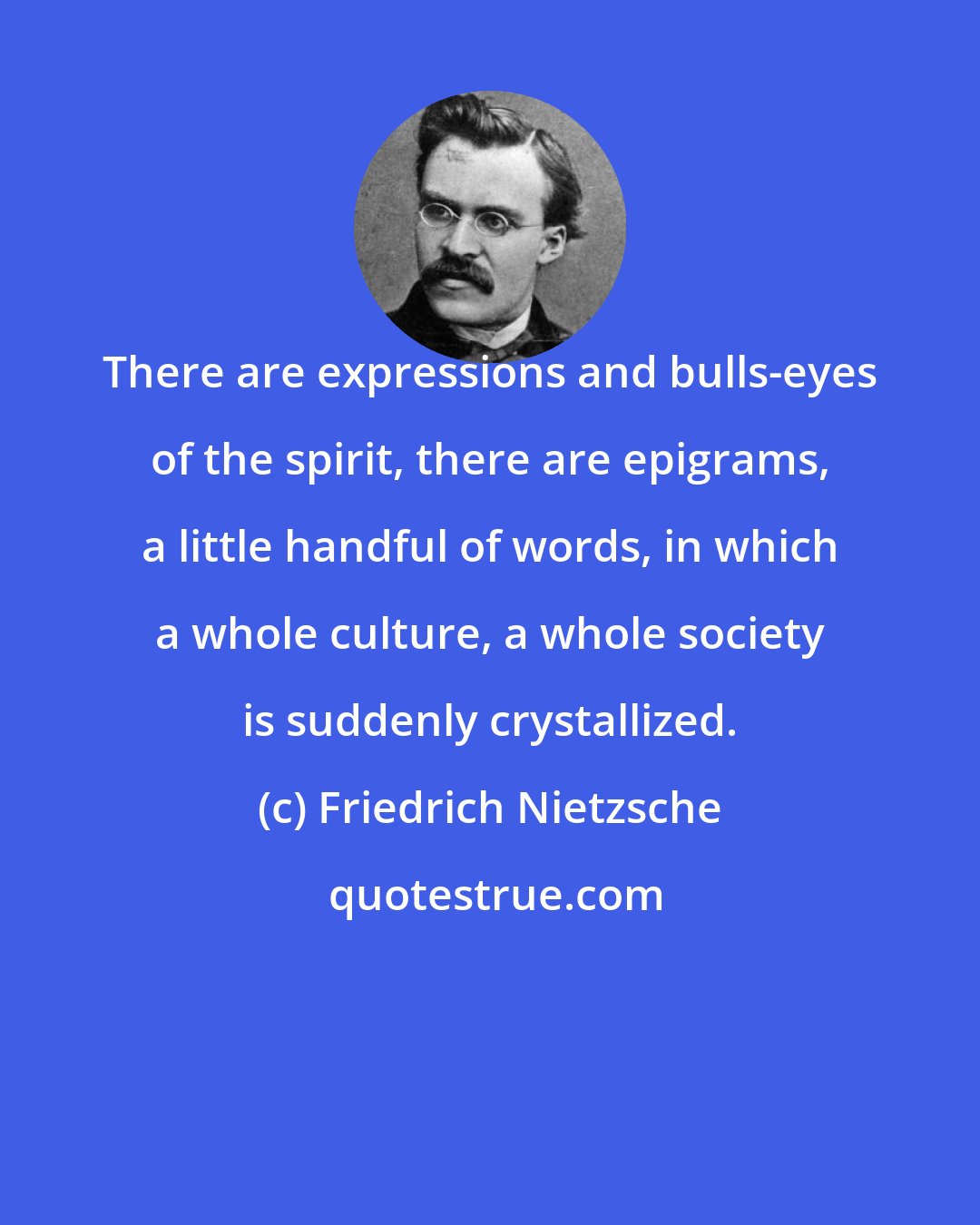 Friedrich Nietzsche: There are expressions and bulls-eyes of the spirit, there are epigrams, a little handful of words, in which a whole culture, a whole society is suddenly crystallized.