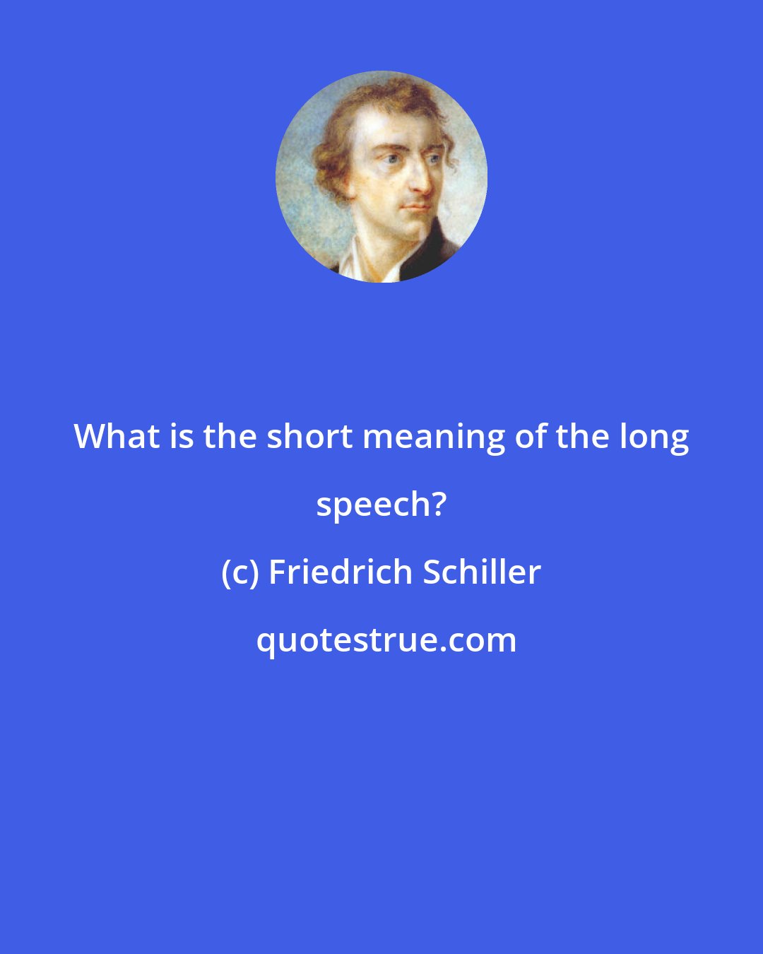 Friedrich Schiller: What is the short meaning of the long speech?