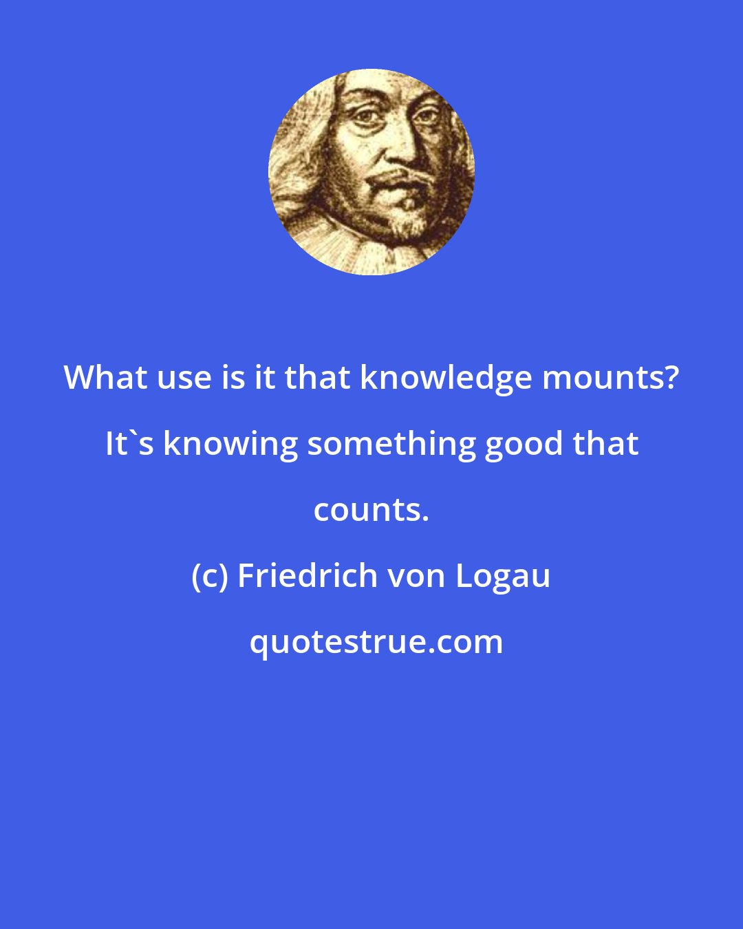 Friedrich von Logau: What use is it that knowledge mounts? It's knowing something good that counts.