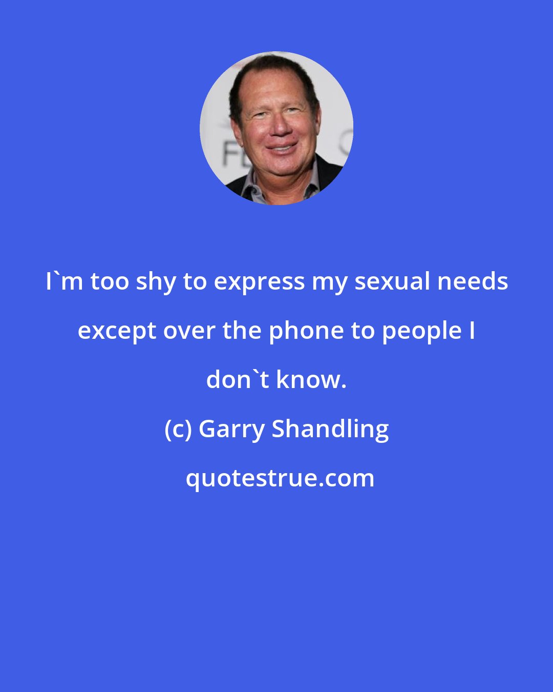 Garry Shandling: I'm too shy to express my sexual needs except over the phone to people I don't know.