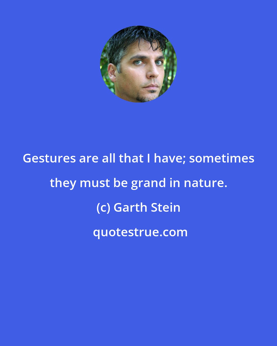 Garth Stein: Gestures are all that I have; sometimes they must be grand in nature.