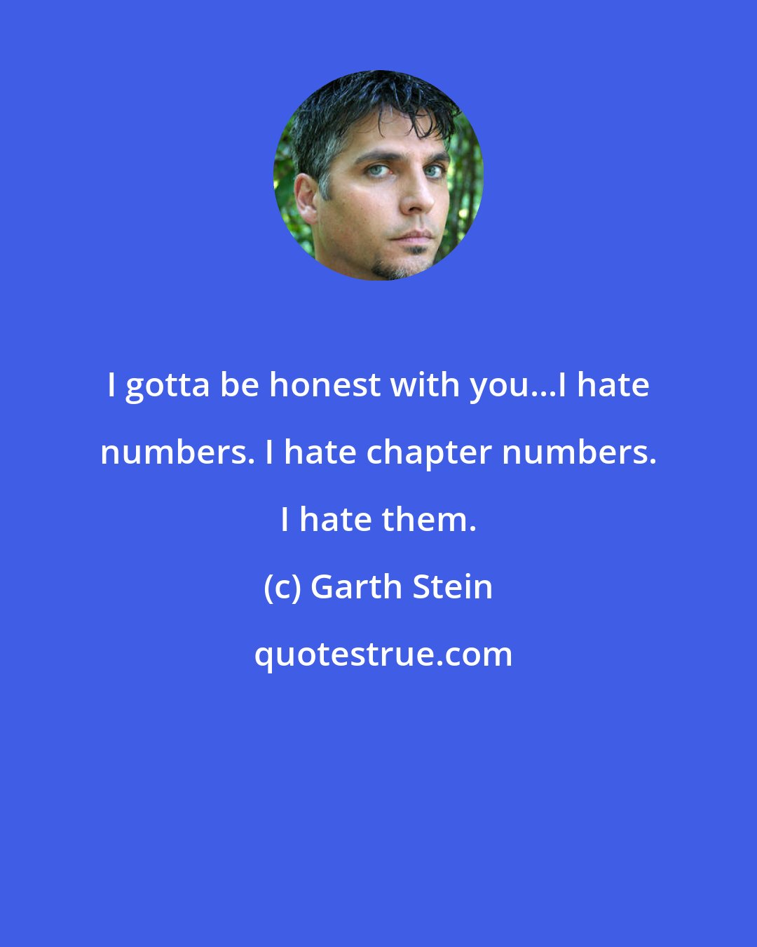 Garth Stein: I gotta be honest with you...I hate numbers. I hate chapter numbers. I hate them.