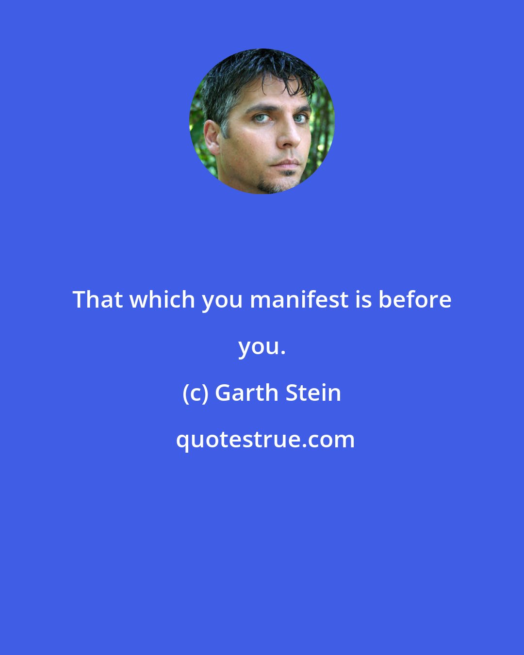 Garth Stein: That which you manifest is before you.