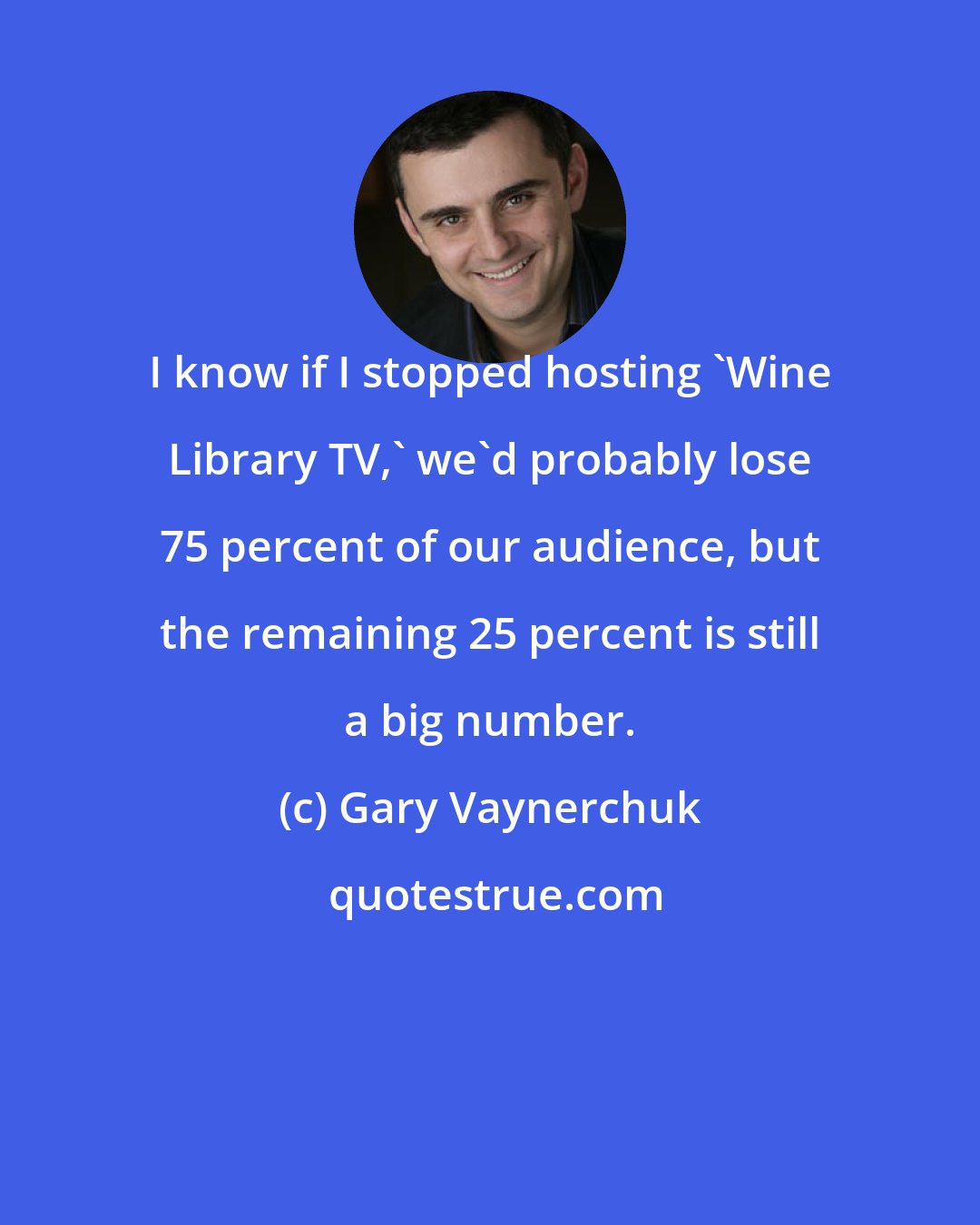 Gary Vaynerchuk: I know if I stopped hosting 'Wine Library TV,' we'd probably lose 75 percent of our audience, but the remaining 25 percent is still a big number.