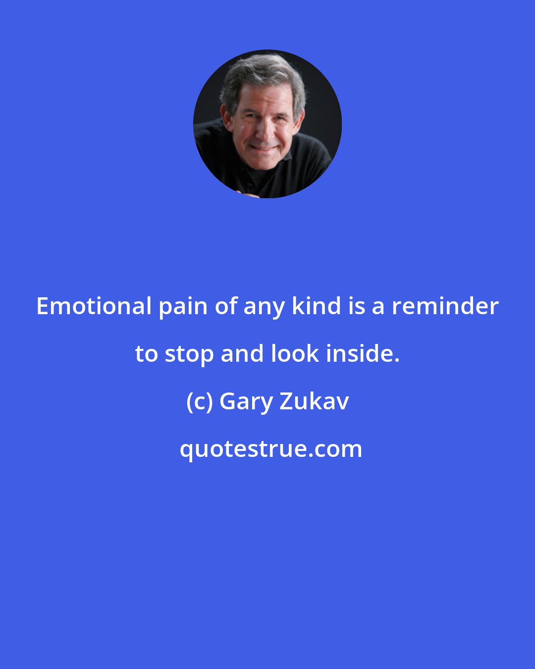 Gary Zukav: Emotional pain of any kind is a reminder to stop and look inside.