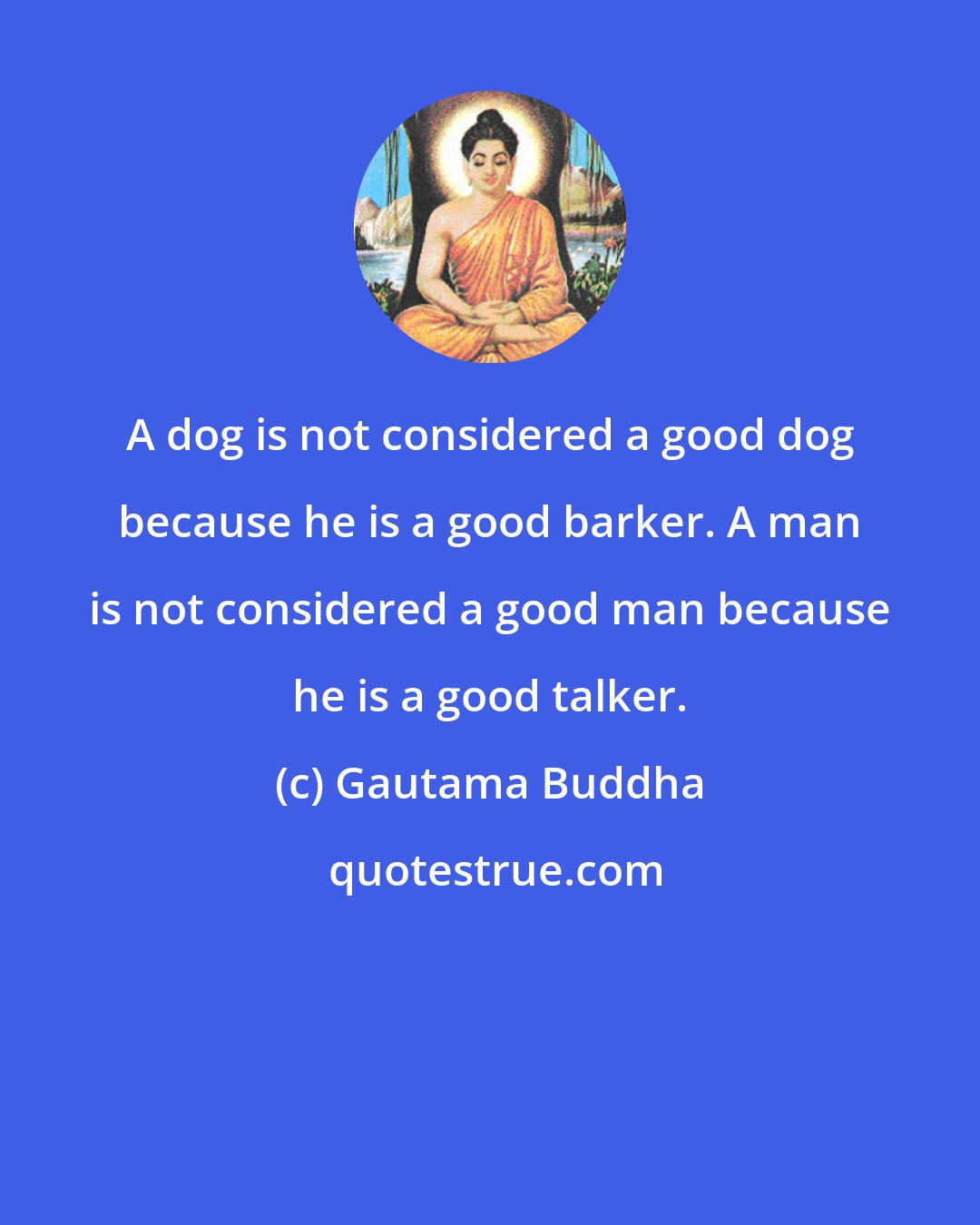 Gautama Buddha: A dog is not considered a good dog because he is a good barker. A man is not considered a good man because he is a good talker.
