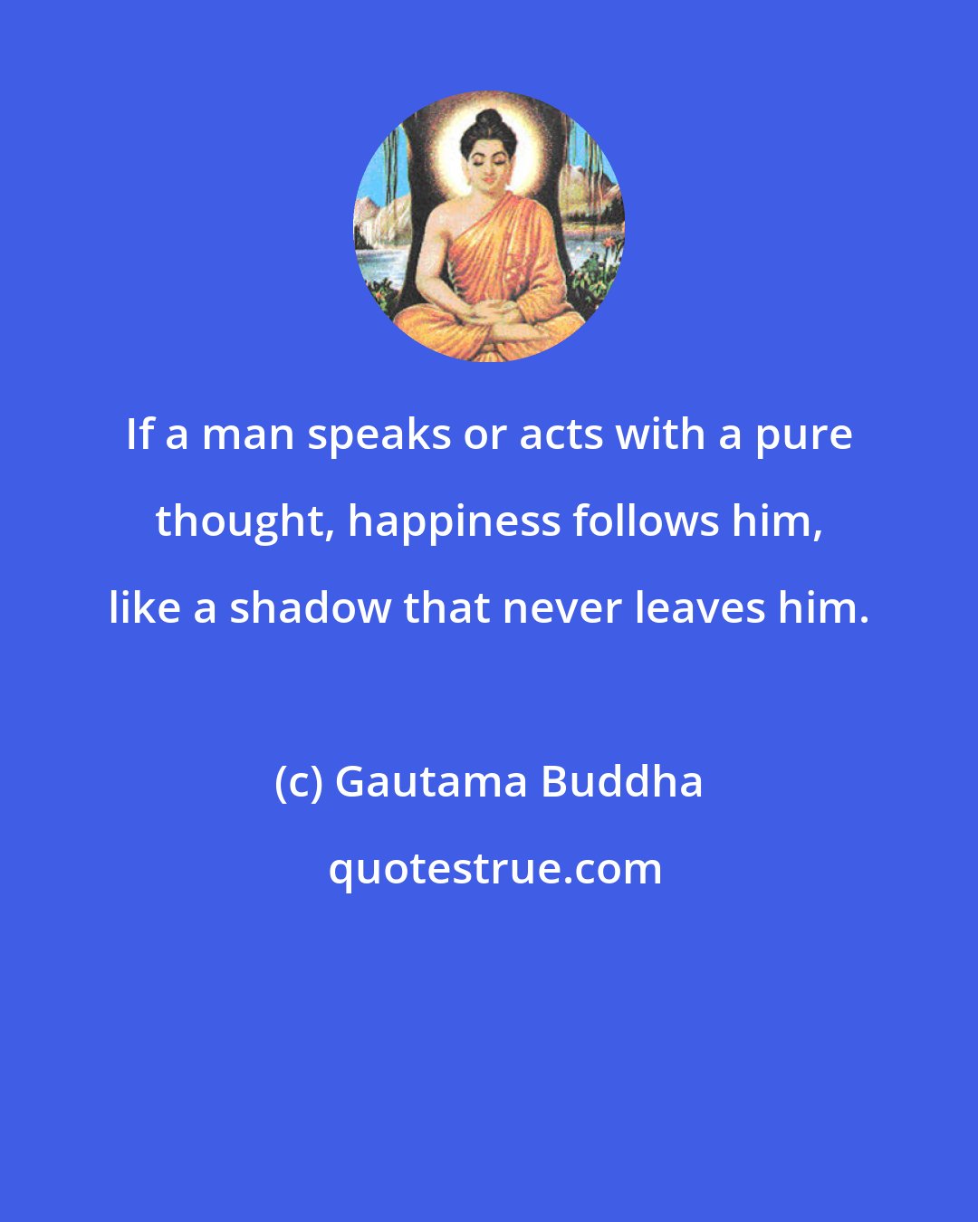 Gautama Buddha: If a man speaks or acts with a pure thought, happiness follows him, like a shadow that never leaves him.