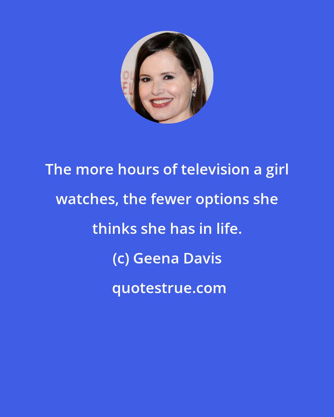 Geena Davis: The more hours of television a girl watches, the fewer options she thinks she has in life.