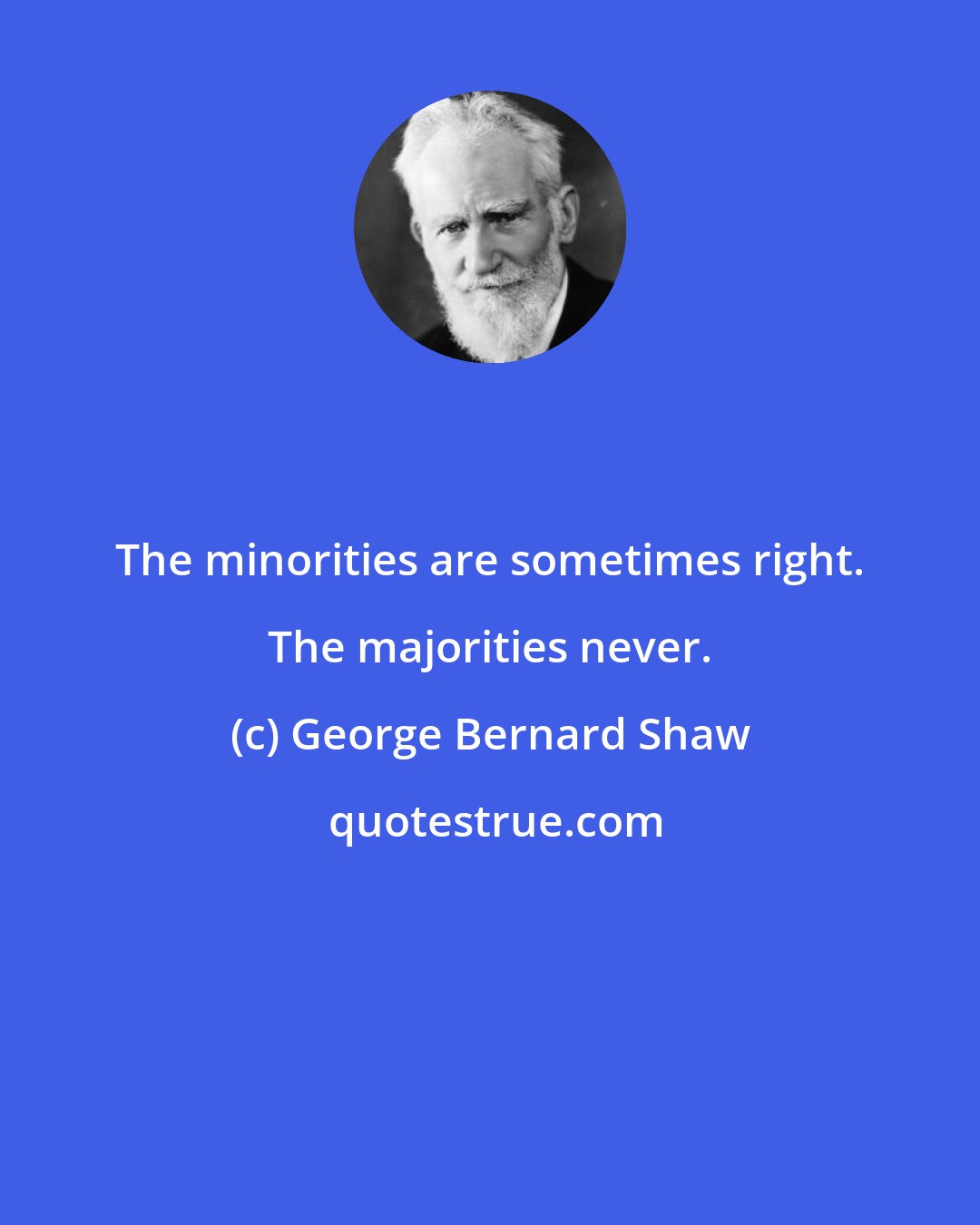 George Bernard Shaw: The minorities are sometimes right. The majorities never.