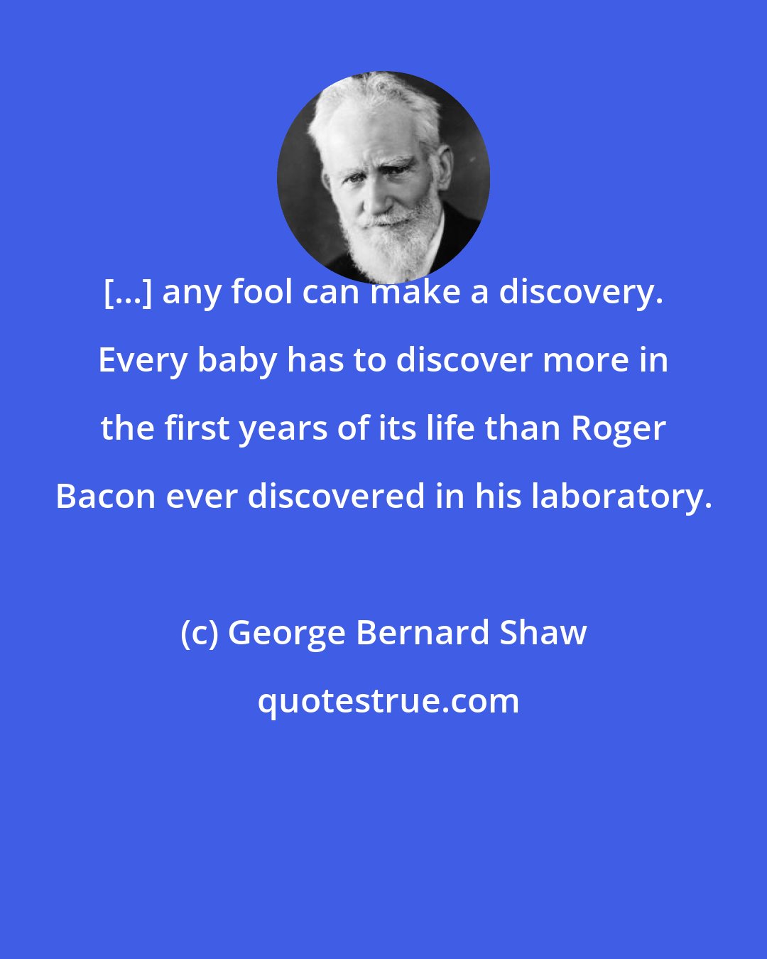 George Bernard Shaw: [...] any fool can make a discovery. Every baby has to discover more in the first years of its life than Roger Bacon ever discovered in his laboratory.