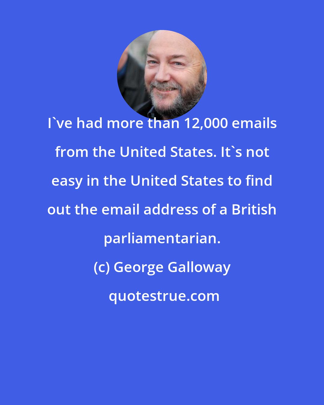 George Galloway: I've had more than 12,000 emails from the United States. It's not easy in the United States to find out the email address of a British parliamentarian.