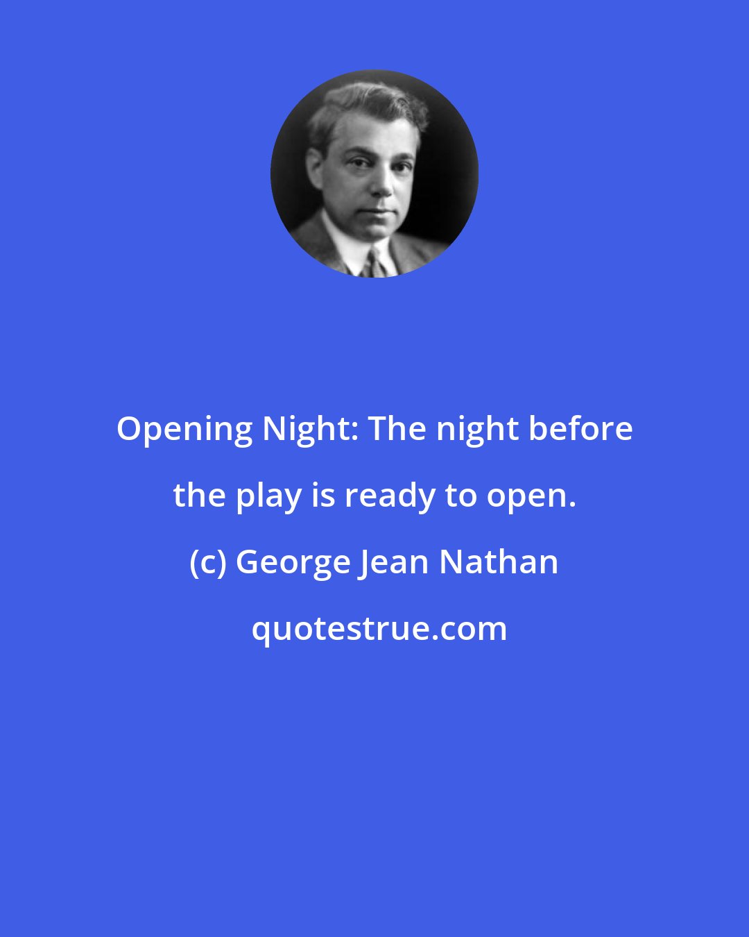 George Jean Nathan: Opening Night: The night before the play is ready to open.