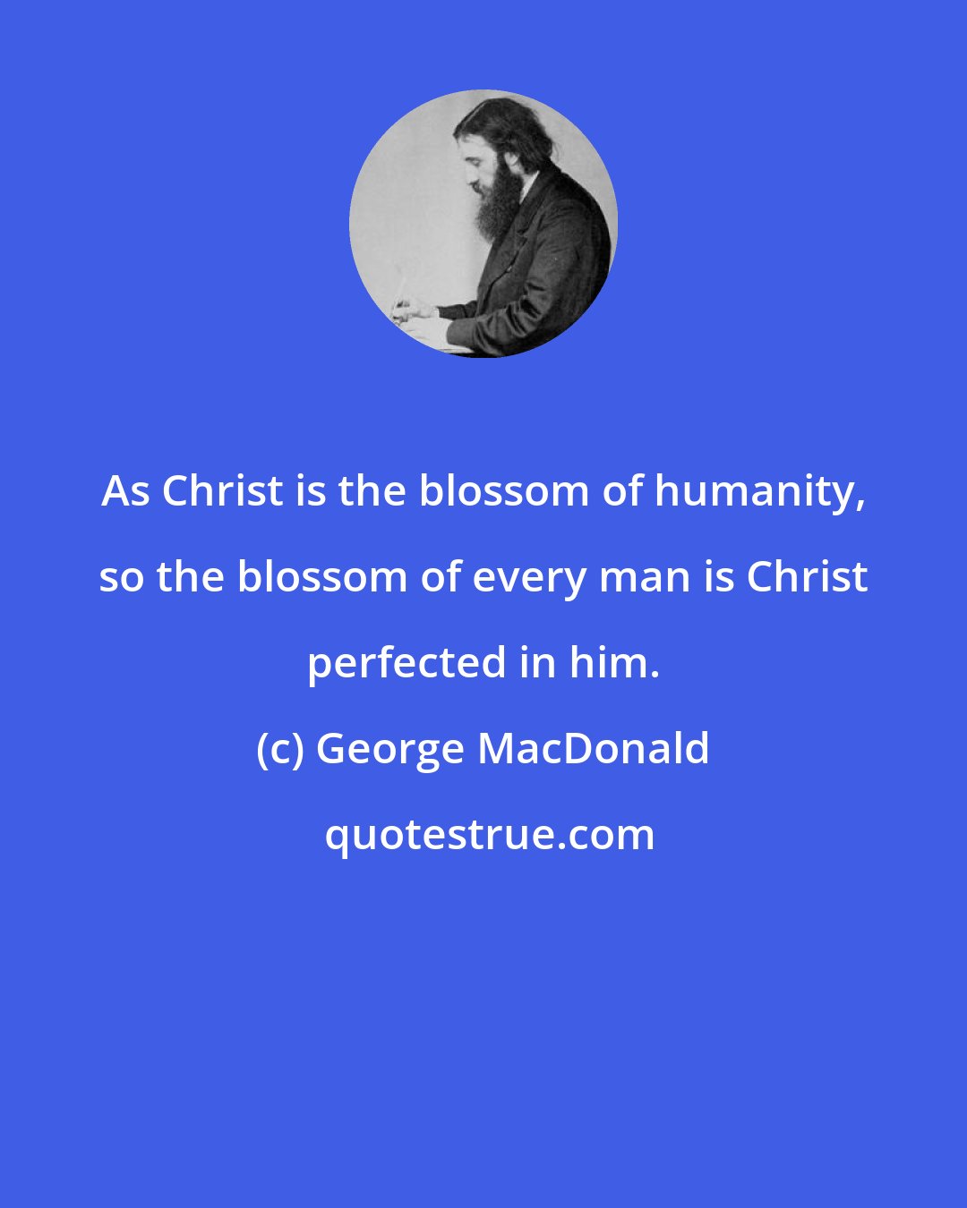 George MacDonald: As Christ is the blossom of humanity, so the blossom of every man is Christ perfected in him.