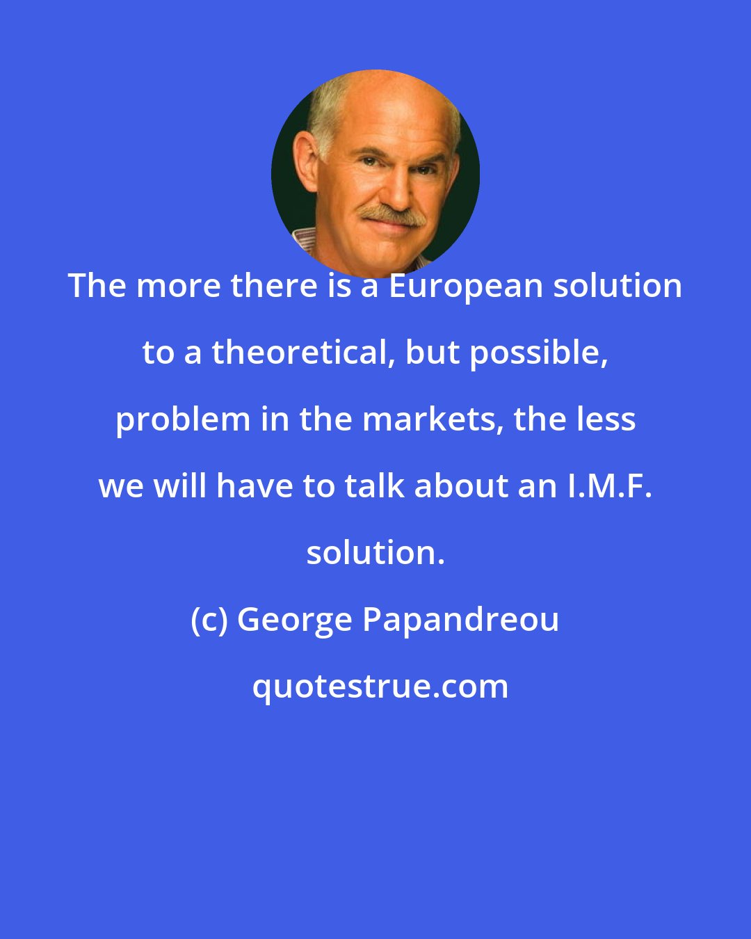 George Papandreou: The more there is a European solution to a theoretical, but possible, problem in the markets, the less we will have to talk about an I.M.F. solution.