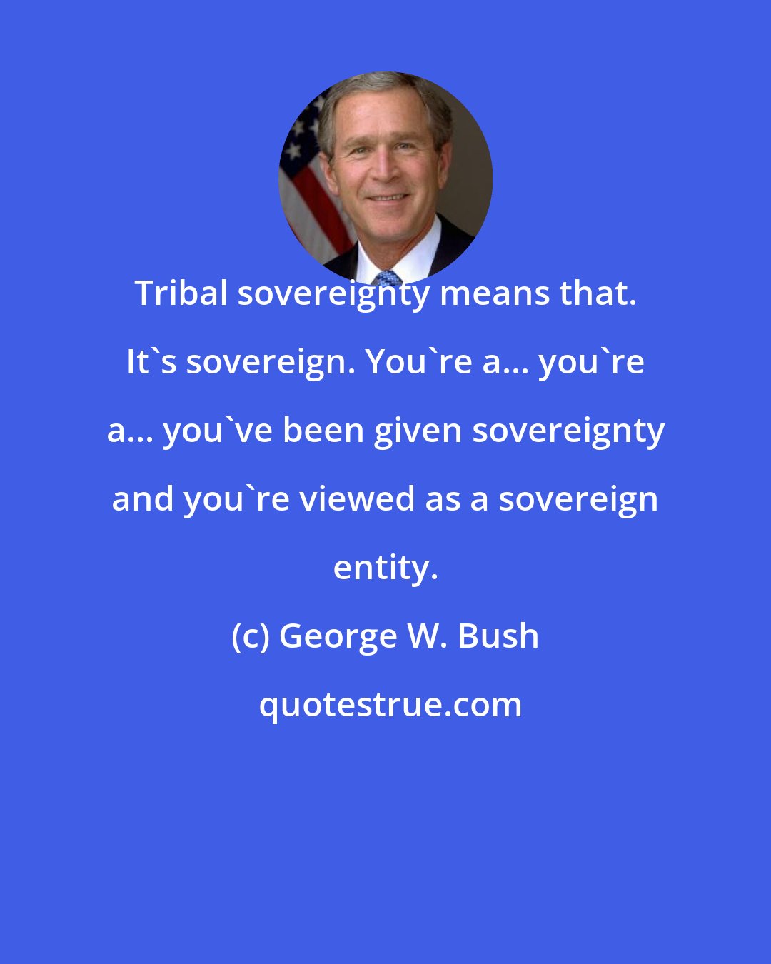 George W. Bush: Tribal sovereignty means that. It's sovereign. You're a... you're a... you've been given sovereignty and you're viewed as a sovereign entity.