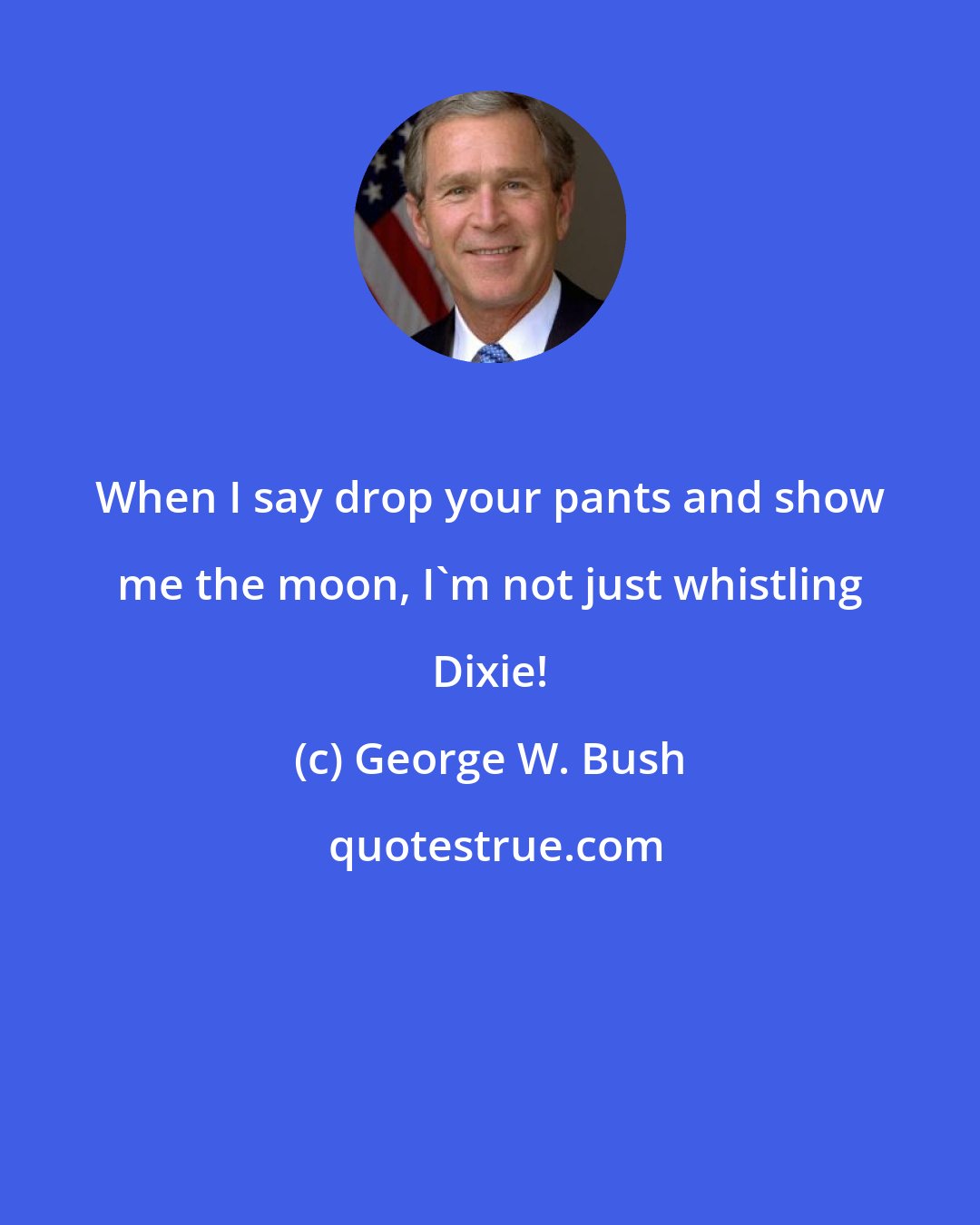 George W. Bush: When I say drop your pants and show me the moon, I'm not just whistling Dixie!