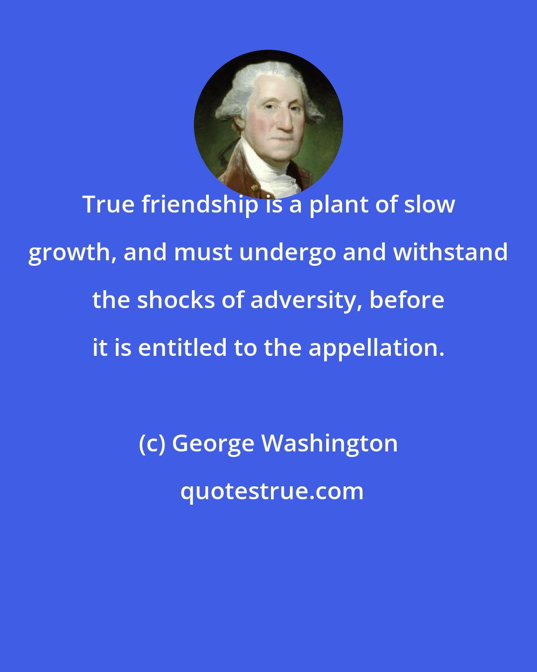 George Washington: True friendship is a plant of slow growth, and must undergo and withstand the shocks of adversity, before it is entitled to the appellation.