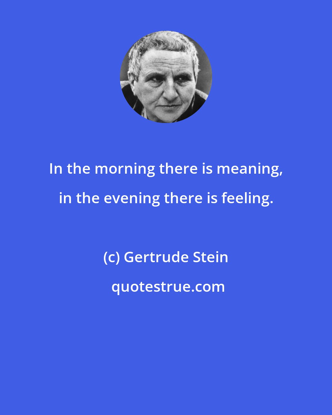 Gertrude Stein: In the morning there is meaning, in the evening there is feeling.