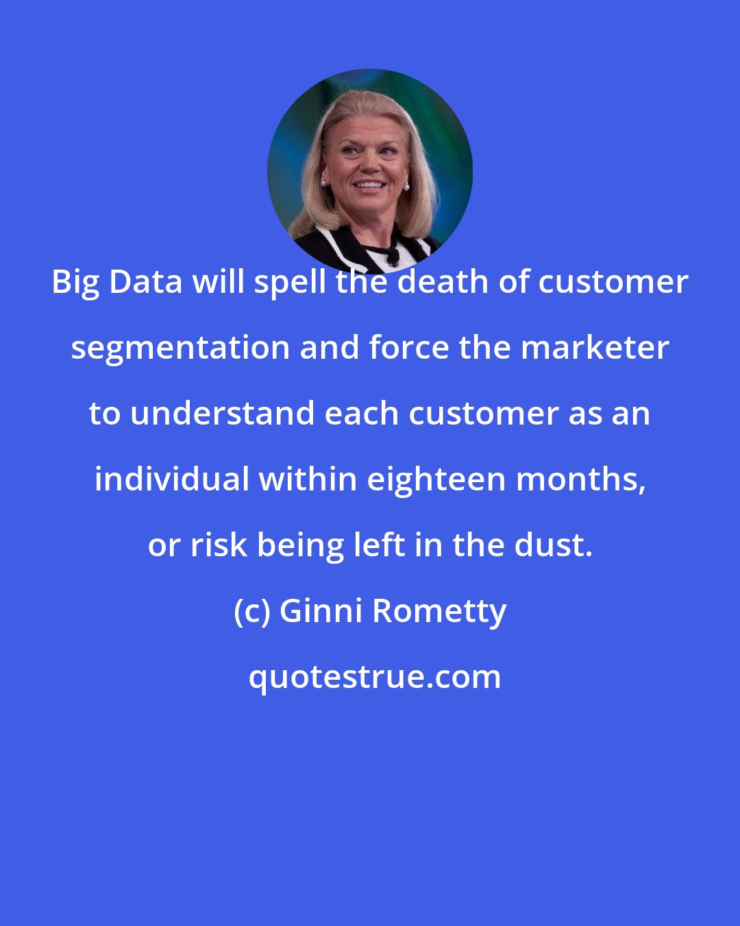 Ginni Rometty: Big Data will spell the death of customer segmentation and force the marketer to understand each customer as an individual within eighteen months, or risk being left in the dust.